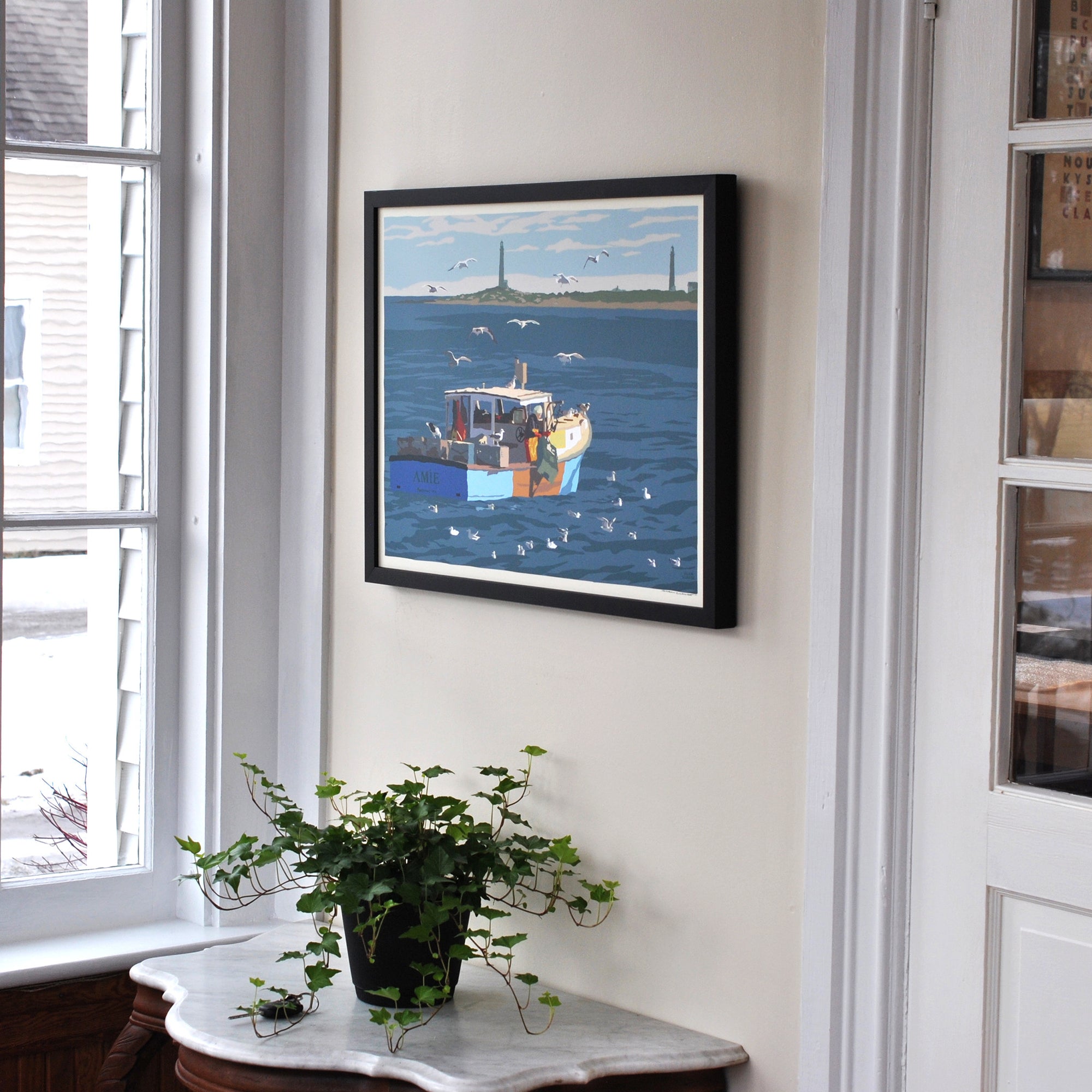 Lobstering at Cape Ann Art Print 18" x 24" Horizontal Framed Wall Poster By Alan Claude - Massachusetts