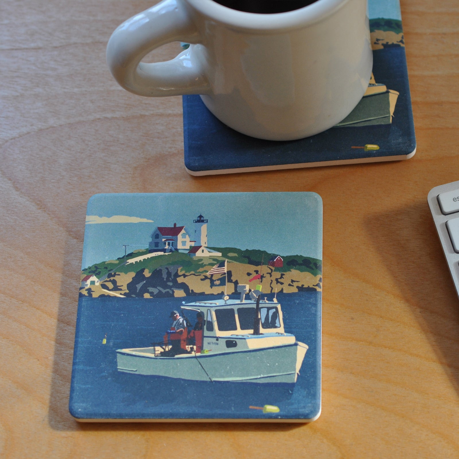 Lobstering At The Nubble Art Drink Coaster - Maine - OUT OF STOCK
