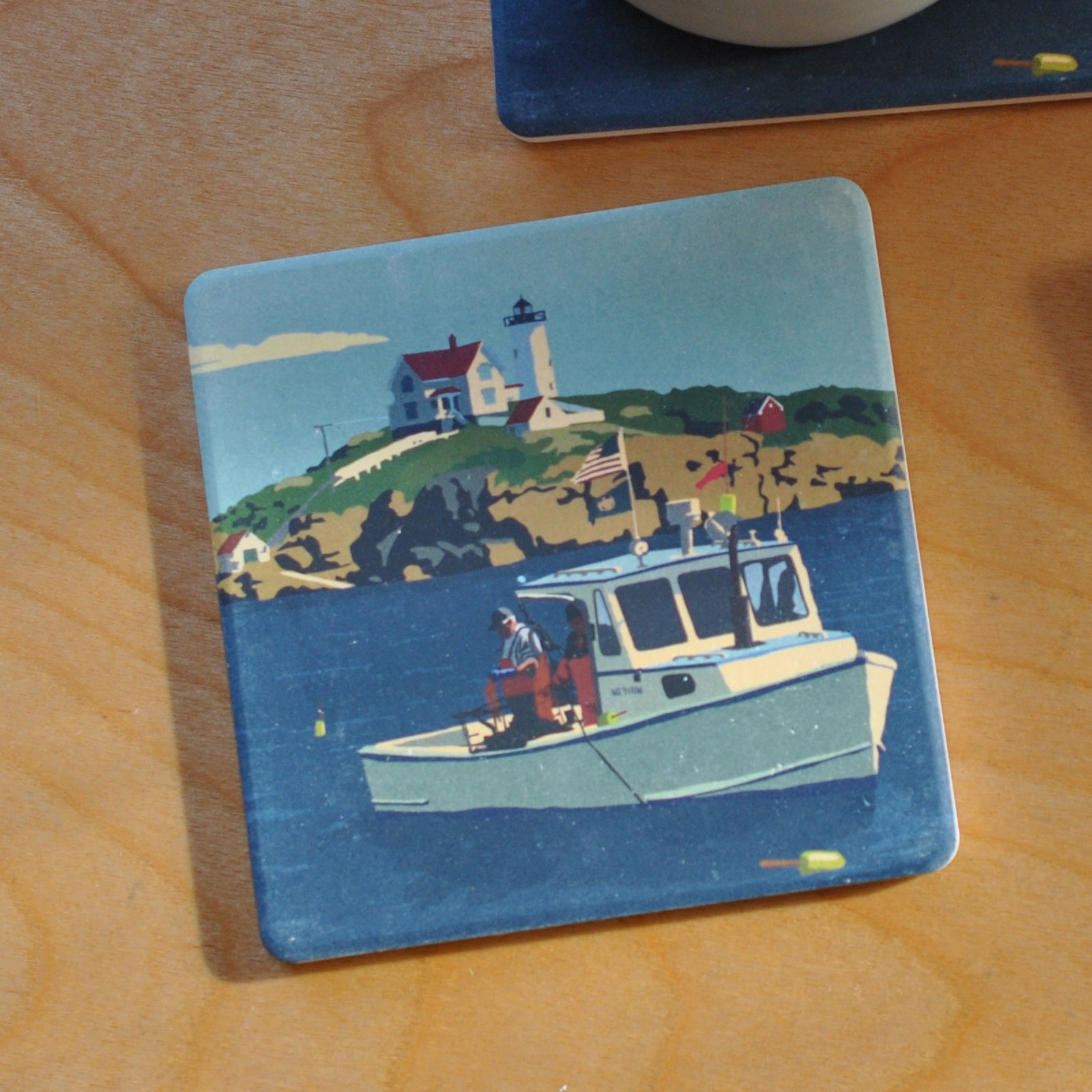 Lobstering At The Nubble Art Drink Coaster - Maine - OUT OF STOCK