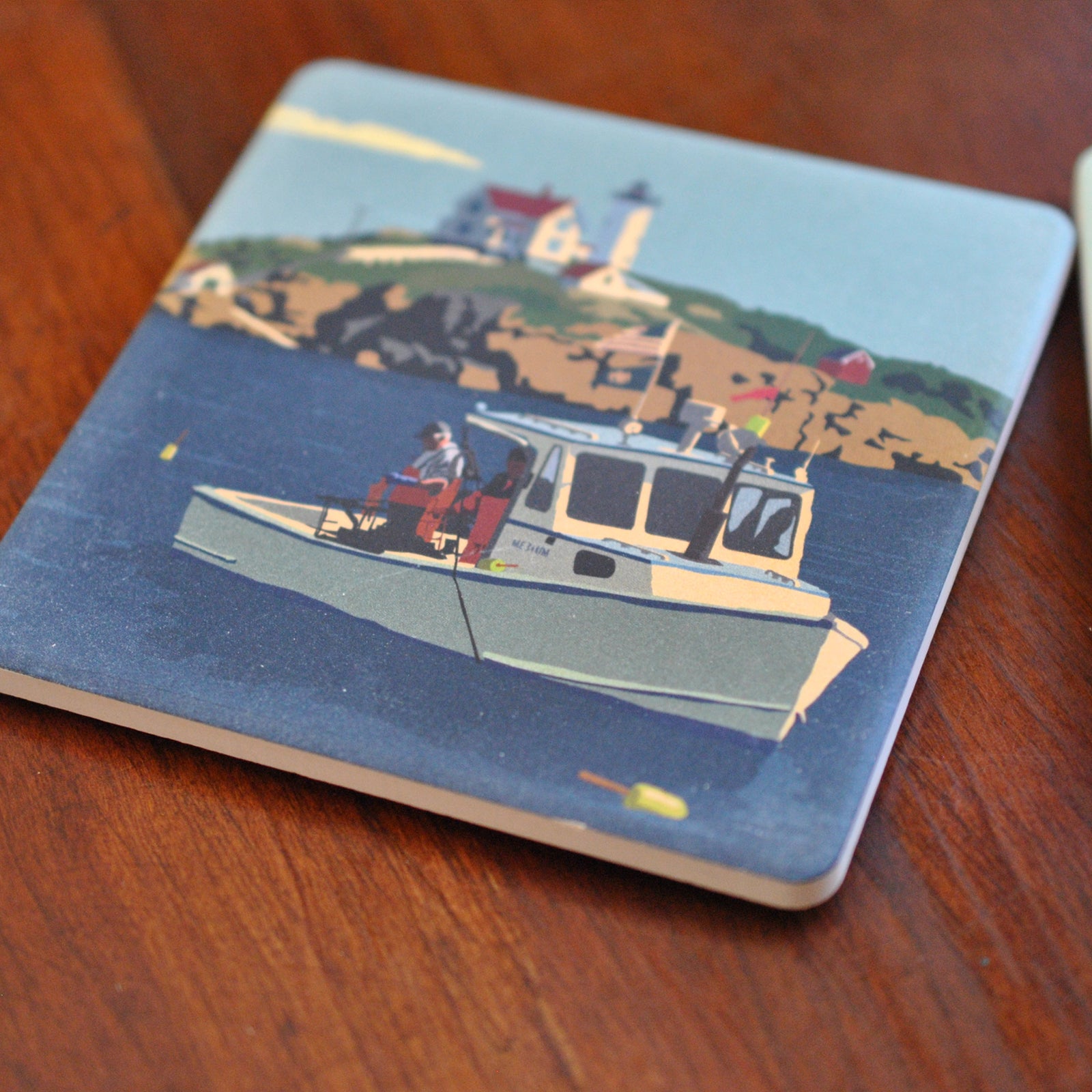 Lobstering At The Nubble Art Drink Coaster - Maine - OUT OF STOCK