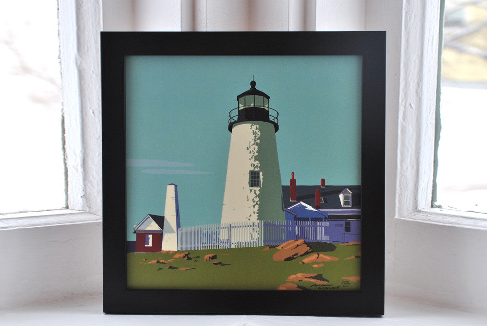Pemaquid Point Light Art Print 8" x 8" Framed Wall Poster By Alan Claude - Maine
