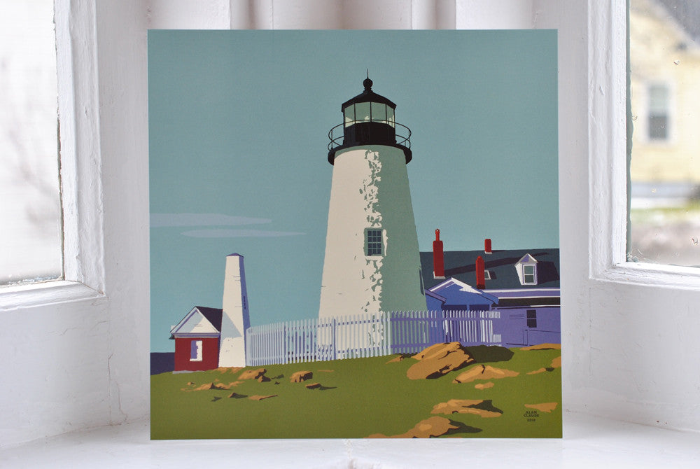 Pemaquid Point Light Art Print 8" x 8" Square Wall Poster By Alan Claude - Maine
