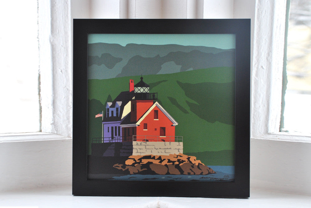 Rockland Breakwater Light Art Print 8" x 8" Framed Wall Poster By Alan Claude - Maine