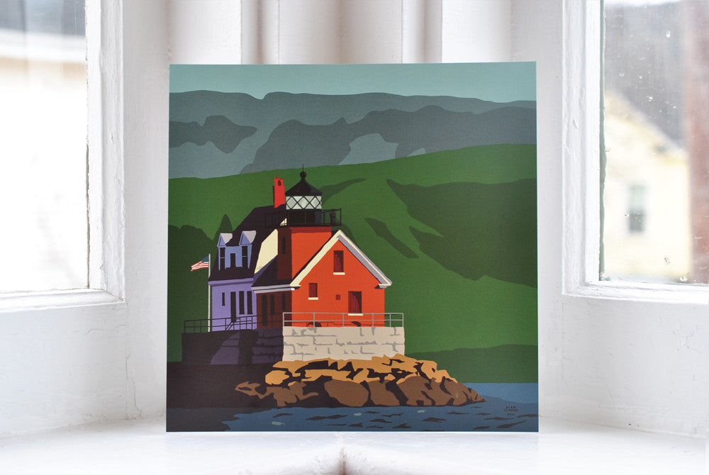 Rockland Breakwater Light Art Print 8" x 8" Square Wall Poster By Alan Claude - Maine