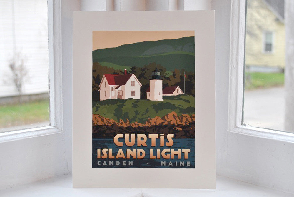 Curtis Island Light Art Print 8" x 10" Travel Poster By Alan Claude - Maine