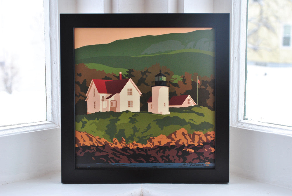 Curtis Island Light Art Print 8" x 8" Framed Wall Poster By Alan Claude - Maine