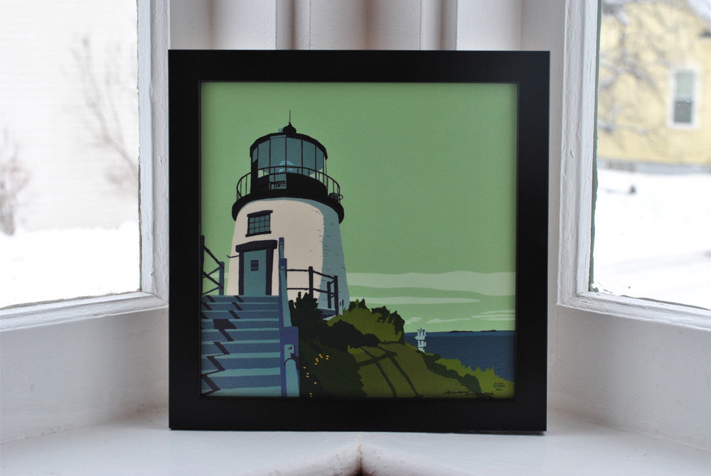 Owls Head Light Art Print 8" x 8" Framed Wall Poster By Alan Claude - Maine