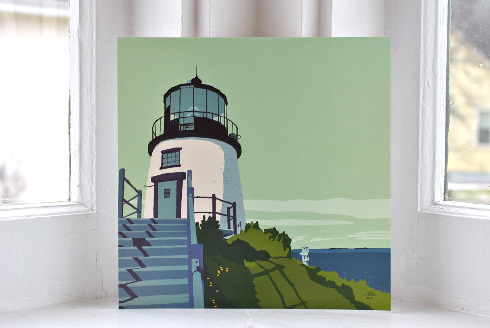 Owls Head Light Art Print 8" x 8" Square Wall Poster By Alan Claude - Maine