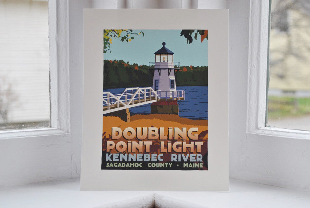 Doubling Point Light Art Print 8" x 10" Travel Poster By Alan Claude - Maine