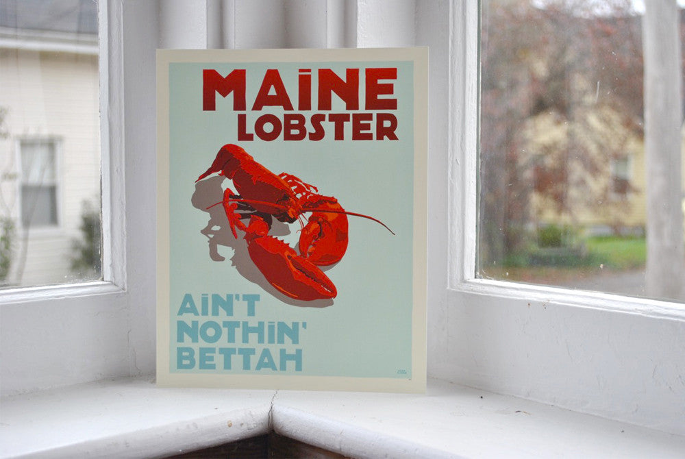 Maine Lobster Art Print 8" x 10" Travel Poster By Alan Claude - Maine