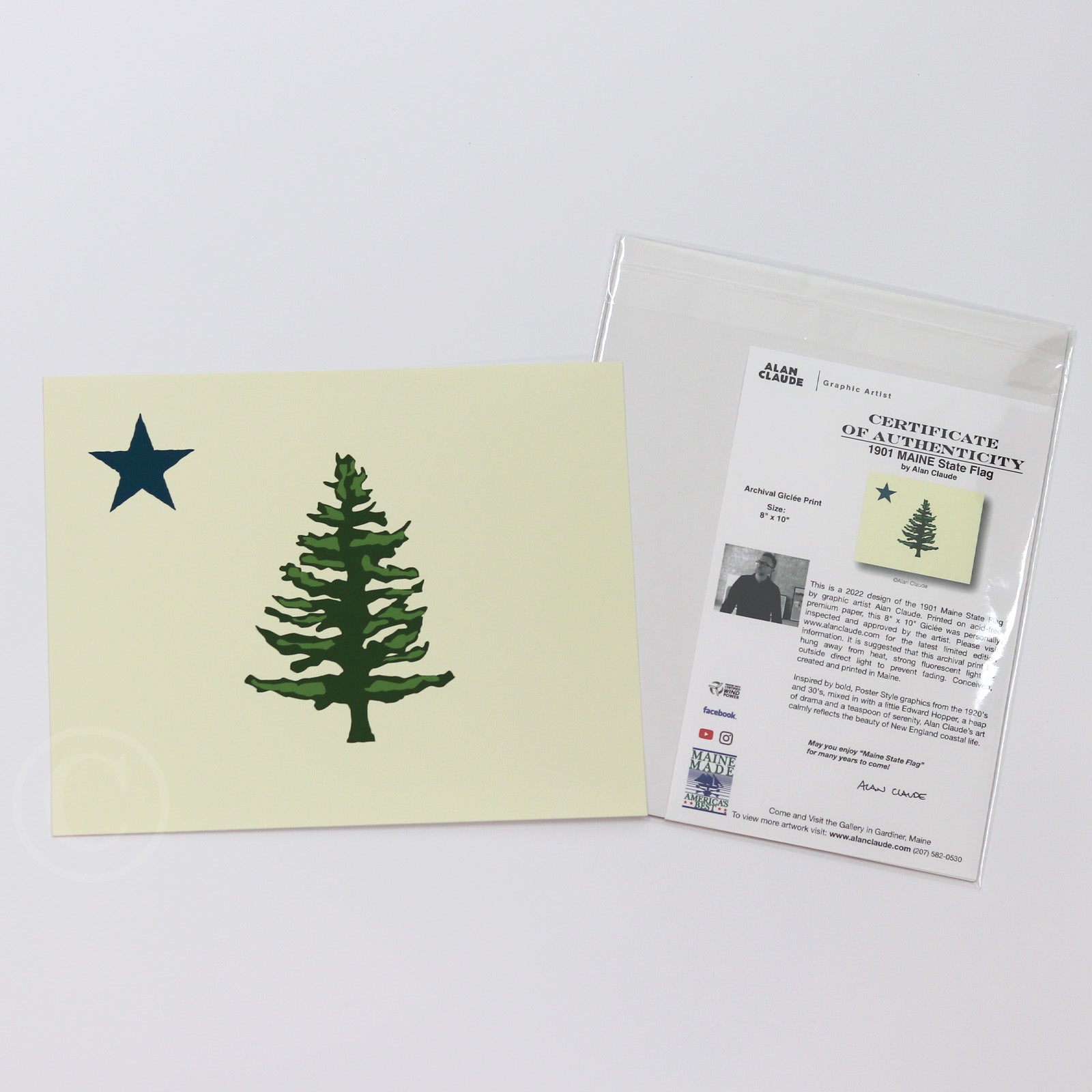 1901 Maine State Flag Art Print 8" x 10" Wall Poster By Alan Claude