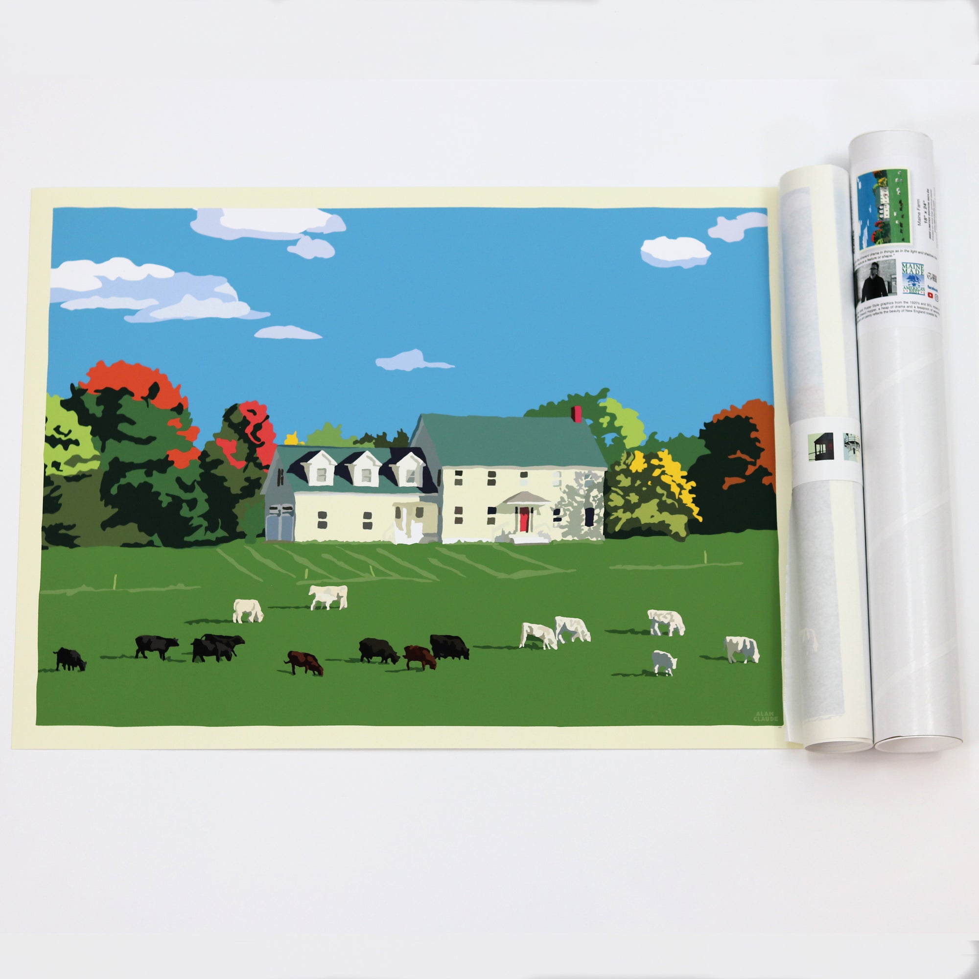 Maine Farm Art Print 18" x 24" Horizontal Wall Poster By Alan Claude