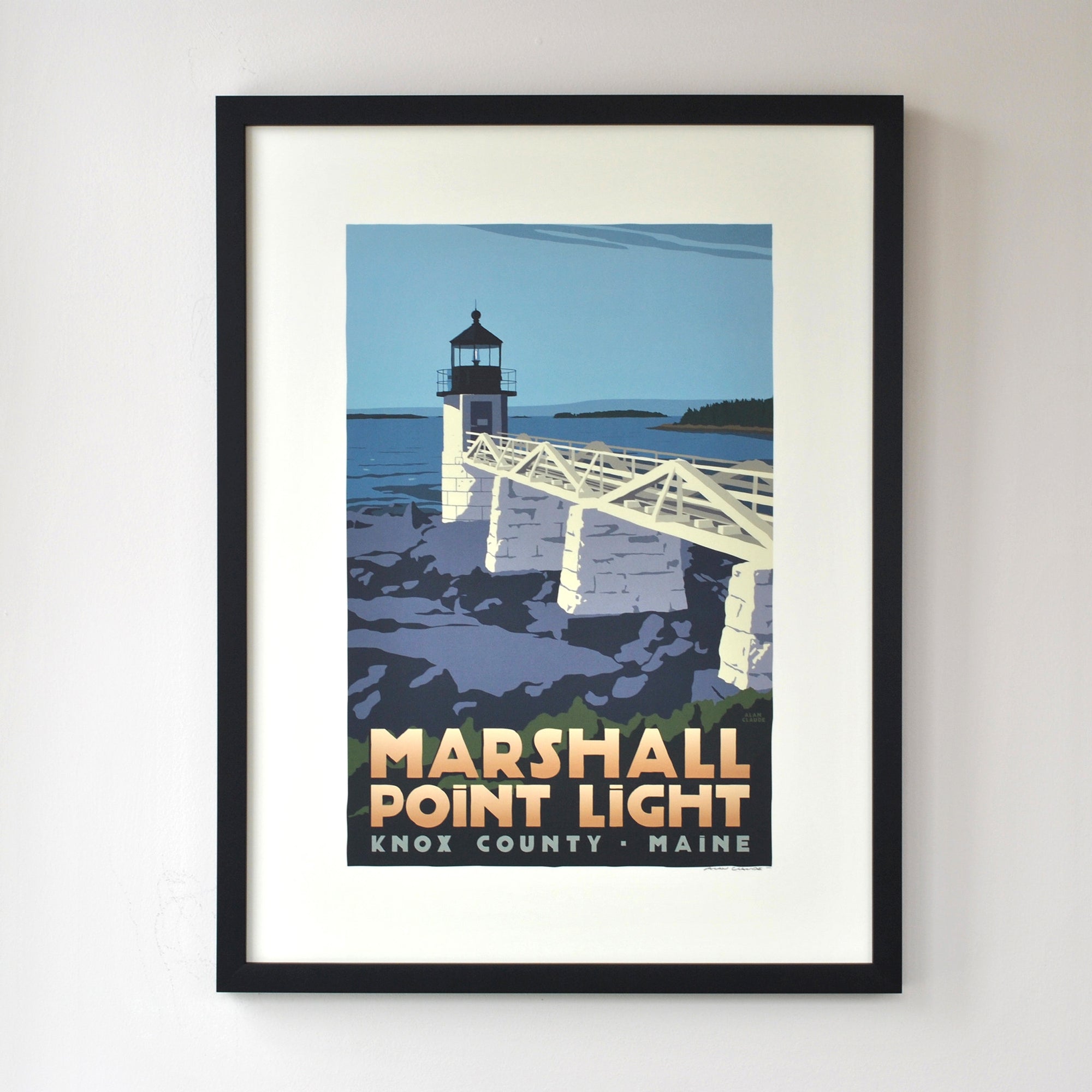 Marshall Point Light Art Print 18" x 24" Framed Travel Poster By Alan Claude - Maine