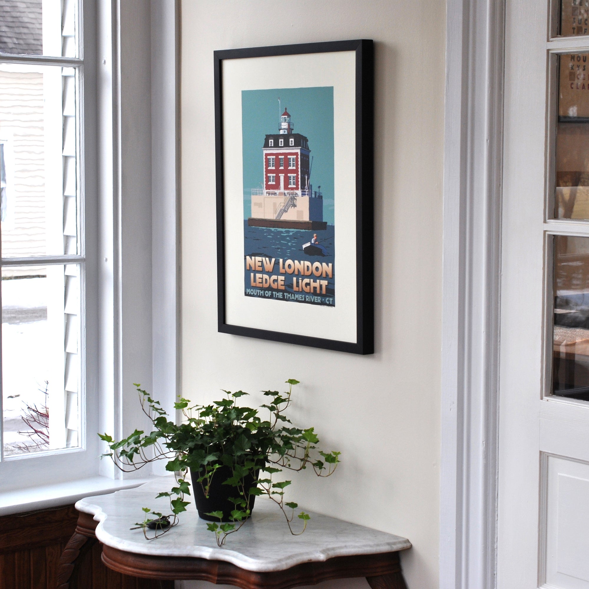 New London Ledge Light Art Print 18" x 24" Framed Travel Poster By Alan Claude - Connecticut