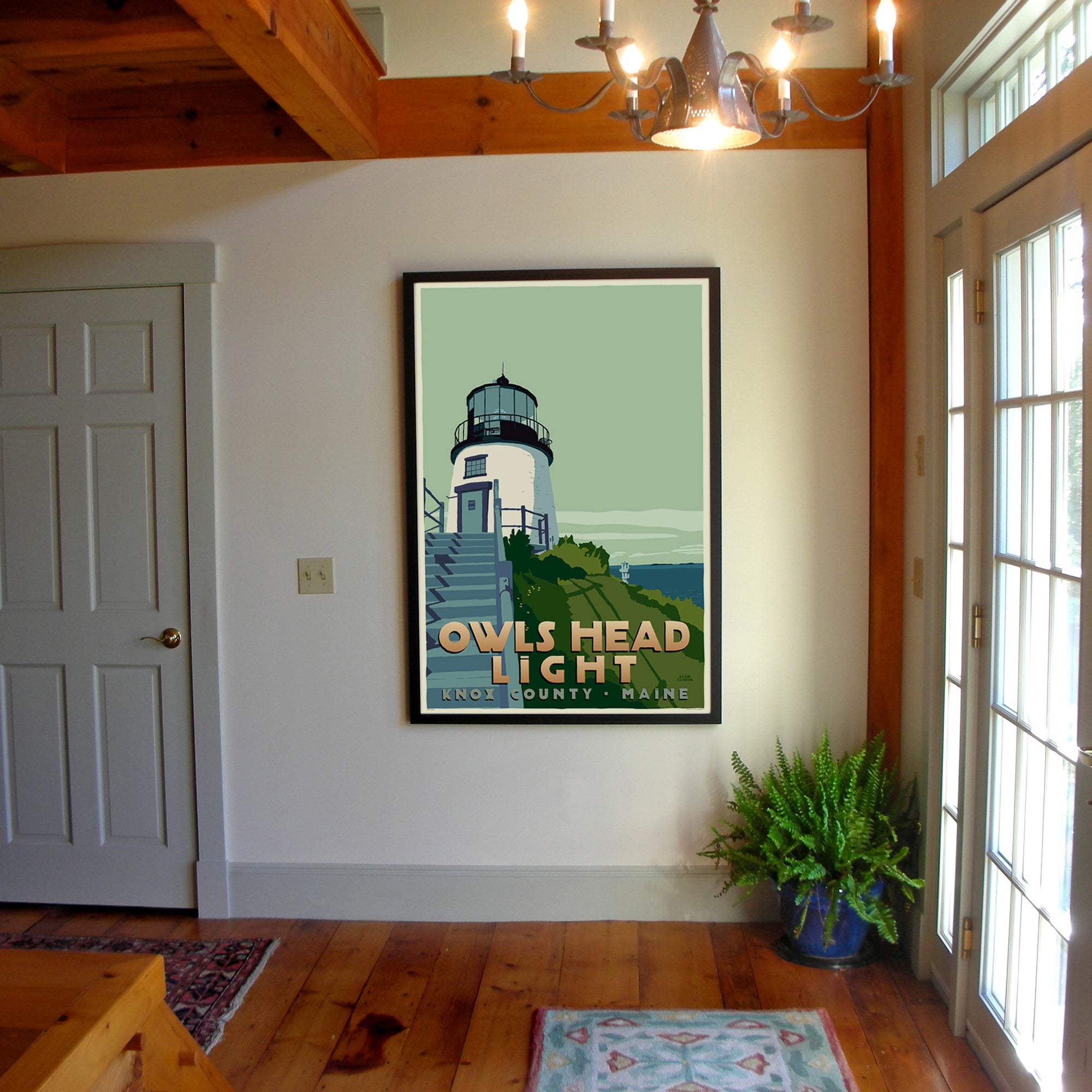 Owls Head Light Art Print 36" x 53" Framed Travel Poster By Alan Claude - Maine