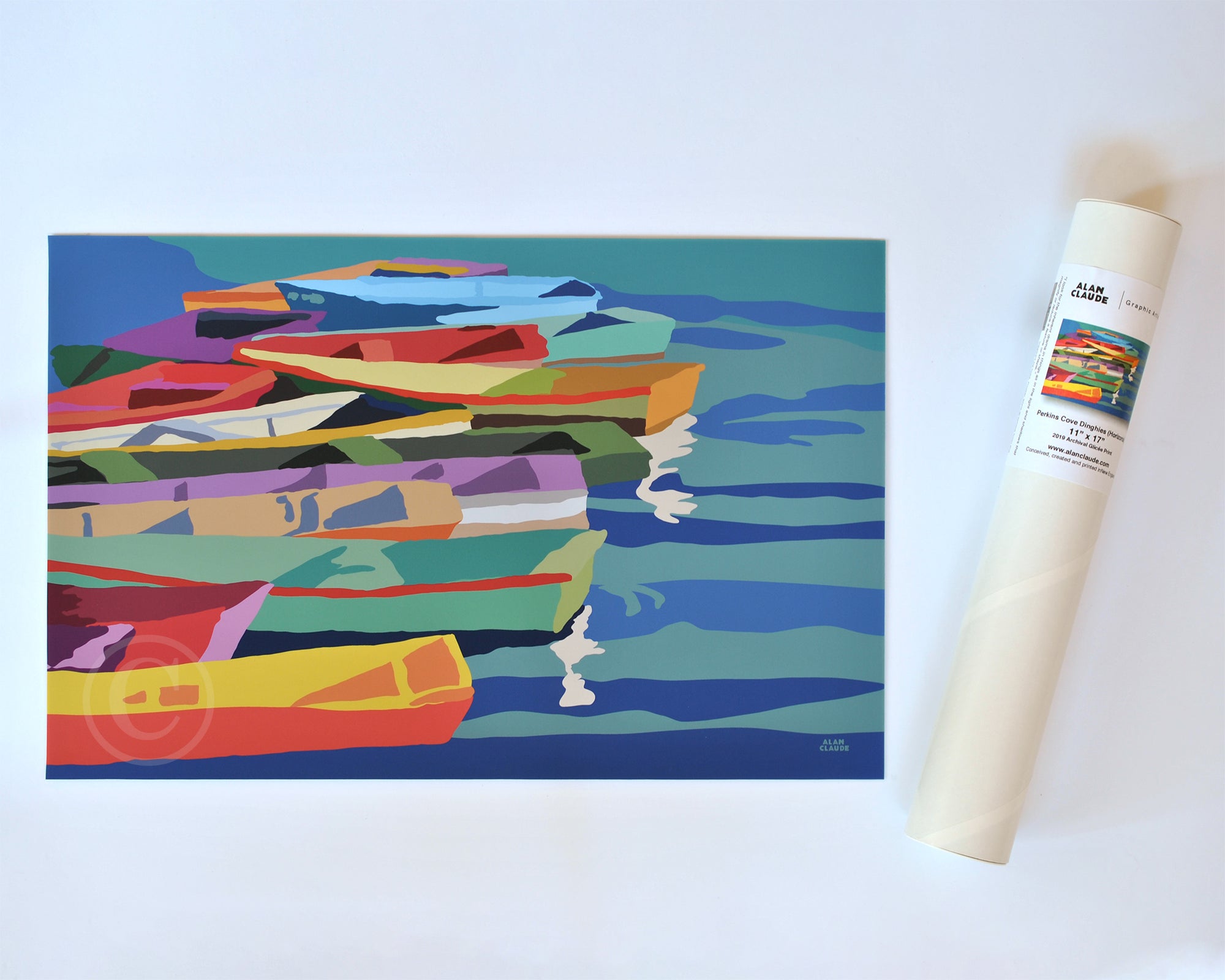 Perkins Cove Dinghies Horizontal Art Print 11" x 17" Wall Poster - Maine