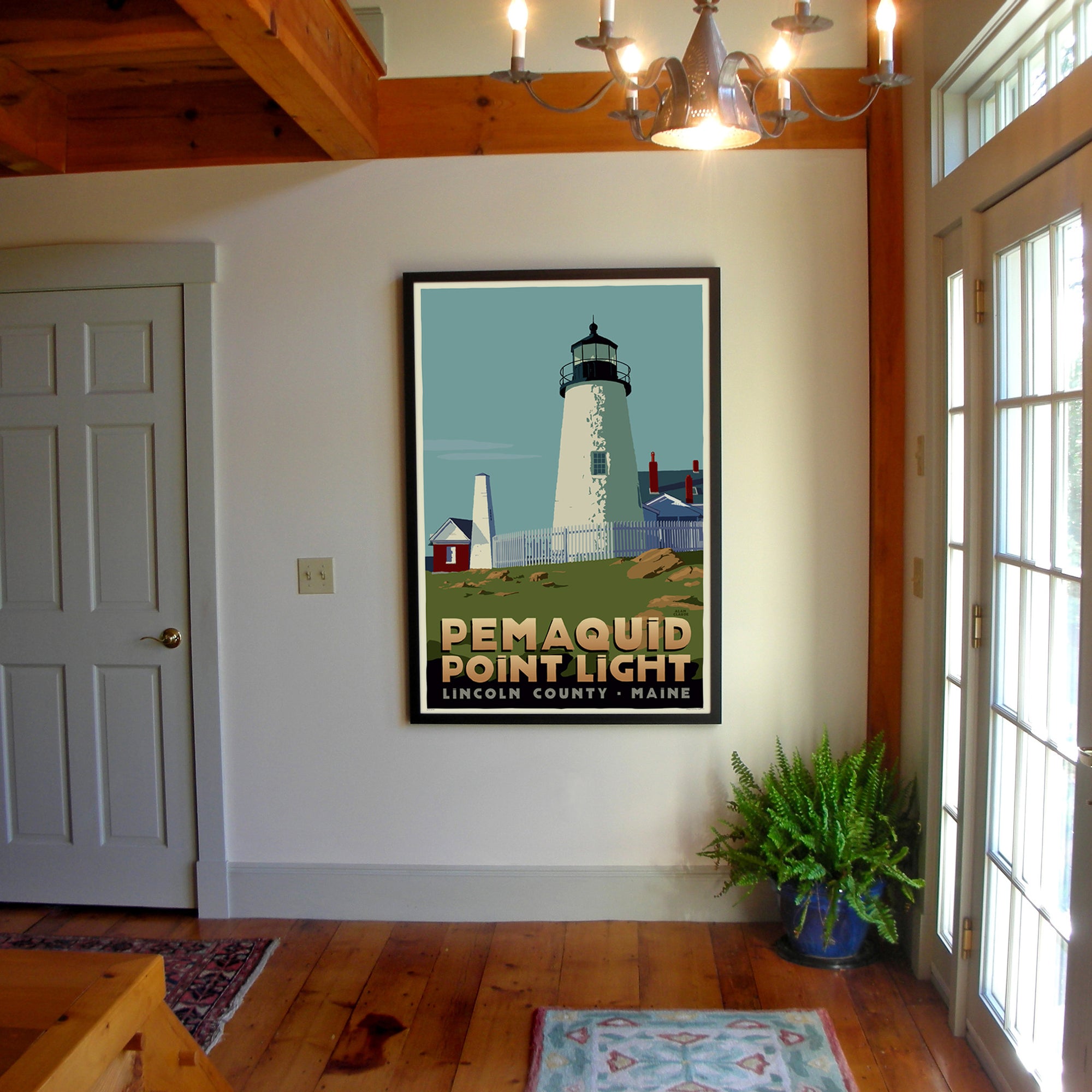 Pemaquid Point Light Art Print 36" x 53" Framed Travel Poster By Alan Claude - Maine