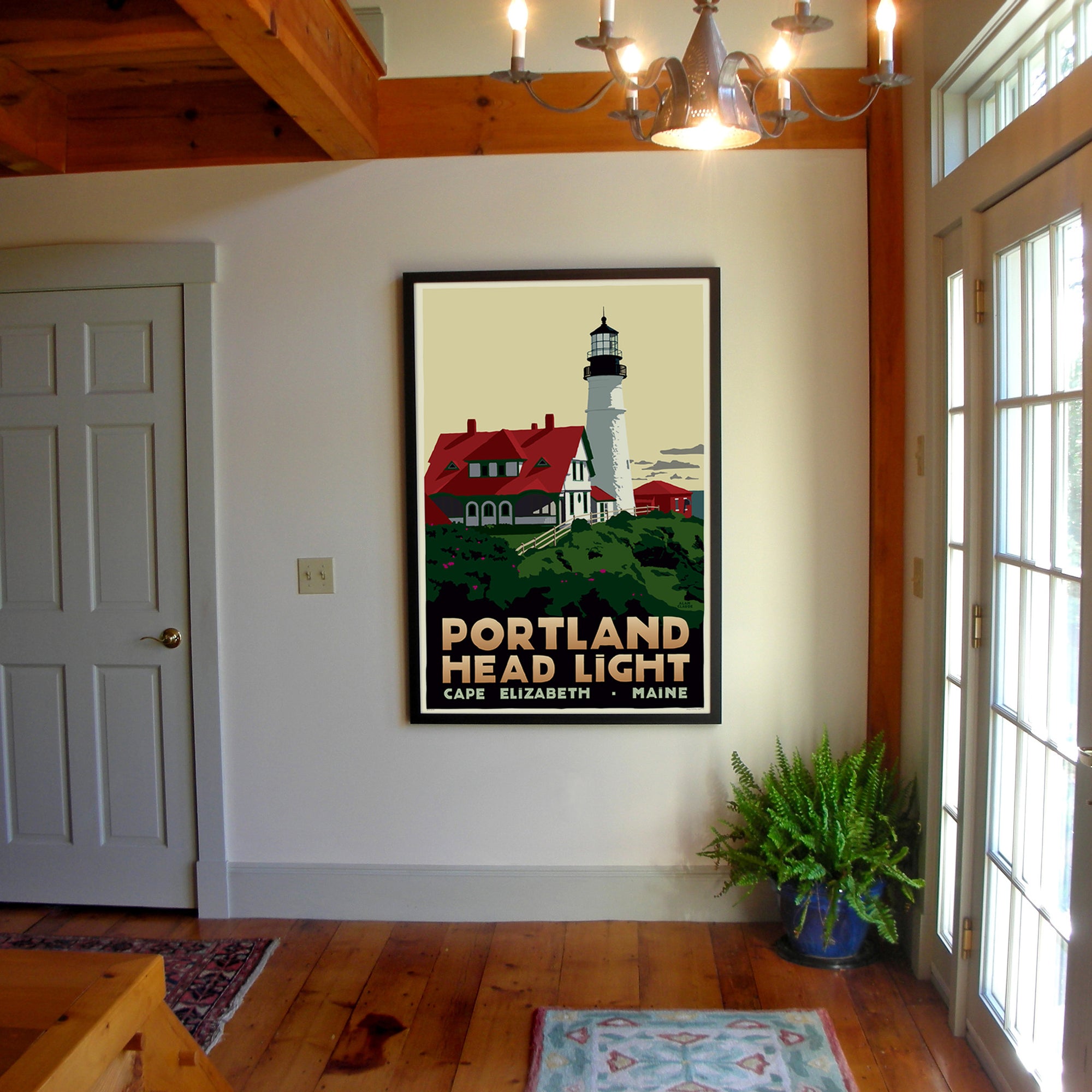 Portland Head Light Art Print 36" x 53" Framed Travel Poster By Alan Claude - Maine