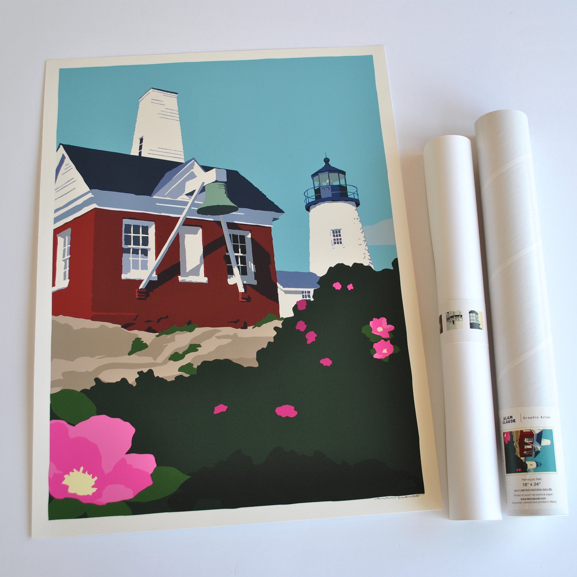 Pemaquid Point Light Bell Art Print 18" x 24" Wall Poster By Alan Claude - Maine
