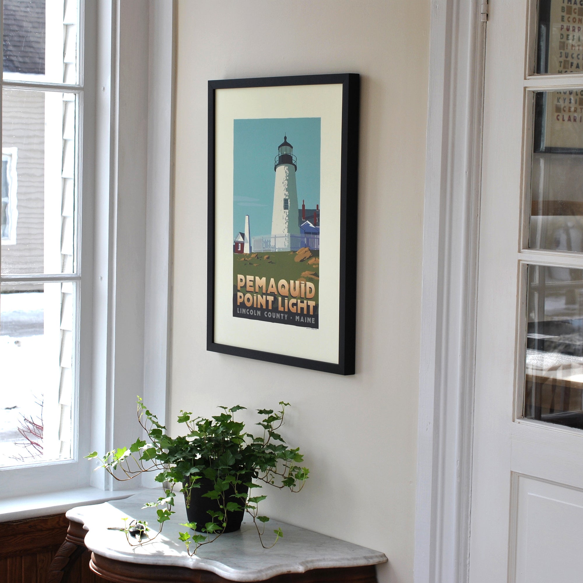 Pemaquid Point Light Art Print 18" x 24" Framed Travel Poster By Alan Claude - Maine