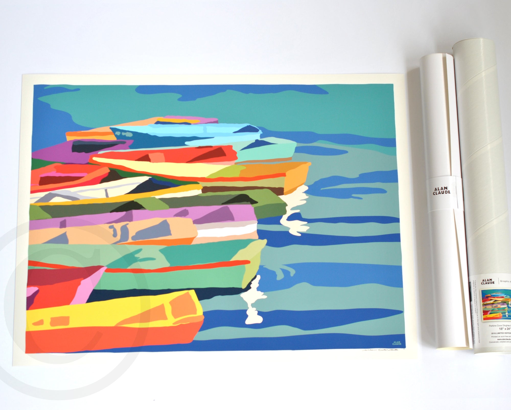 Perkins Cove Dinghies Art Print 18" x 24" Horizontal Wall Poster By Alan Claude - Maine