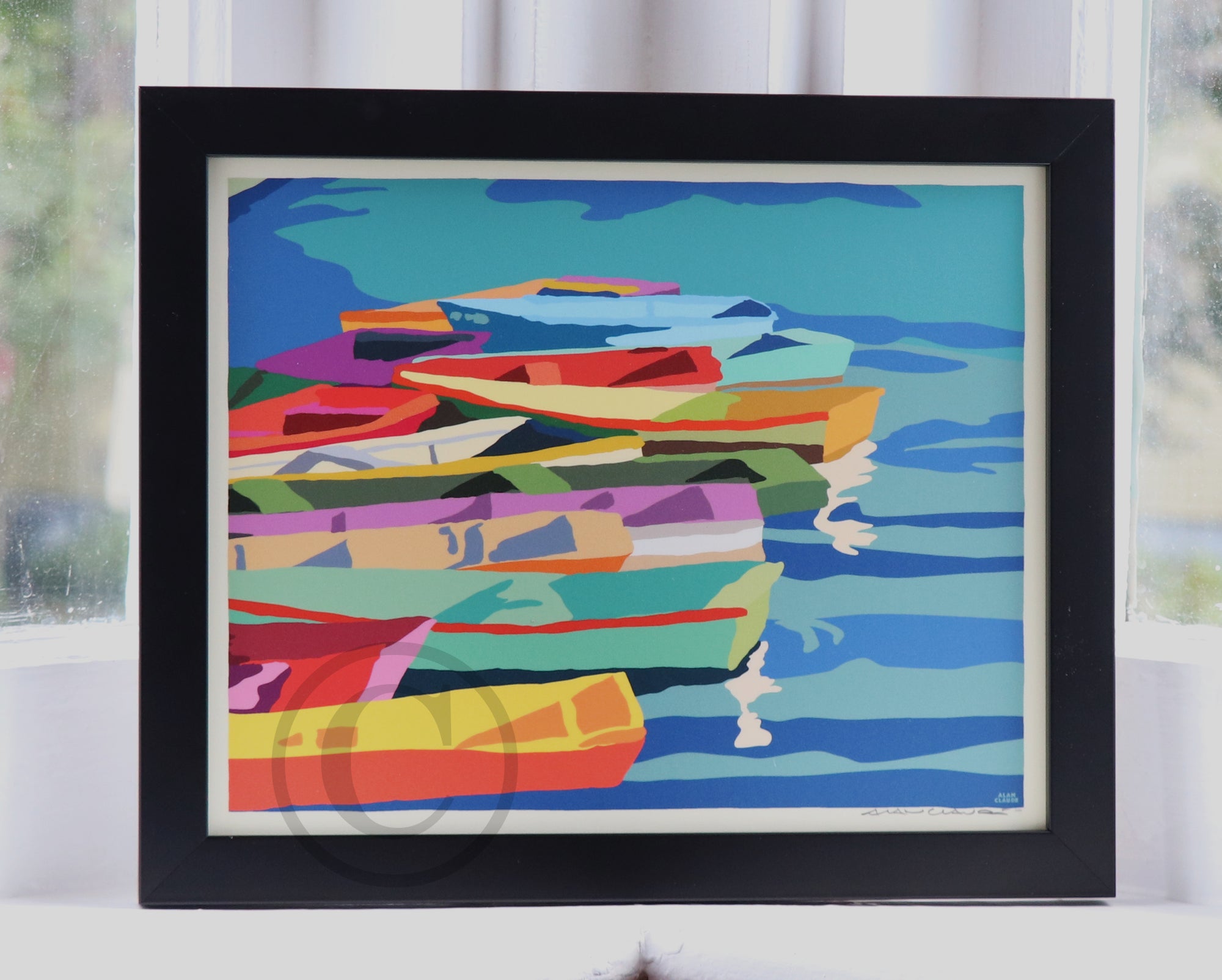 Perkins Cove Dinghies Art Print 8" x 10"  Horizontal Framed Travel Poster By Alan Claude - Maine