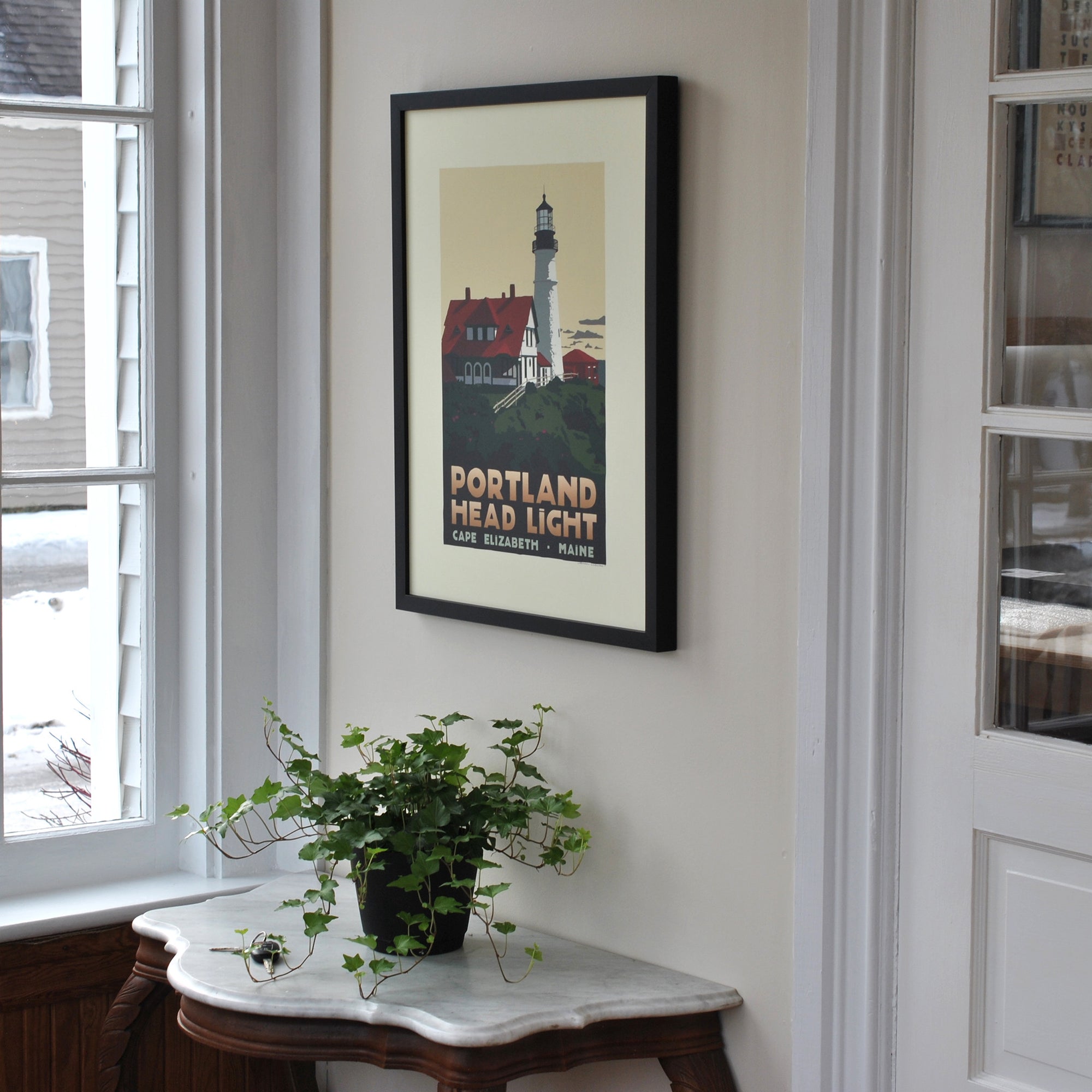 Portland Head Light Art Print 18" x 24" Framed Travel Poster (Large Border) By Alan Claude - Maine