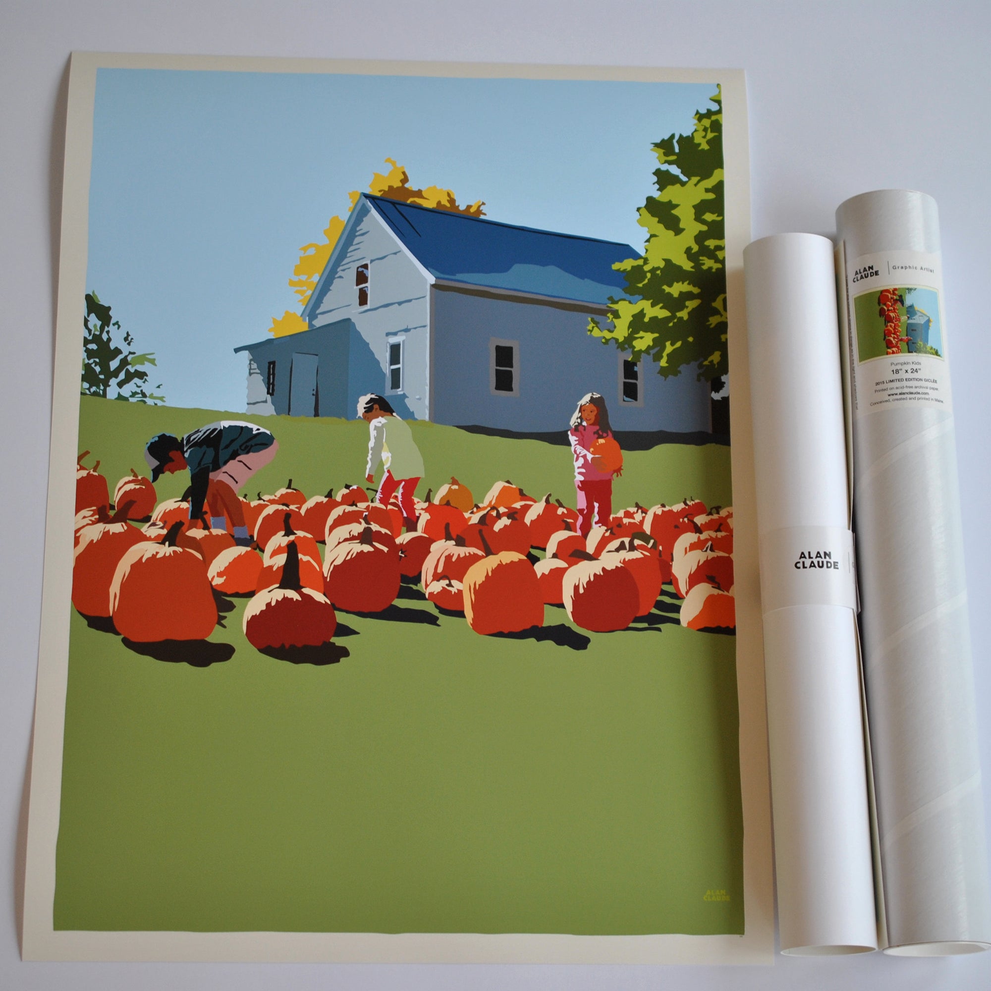Fall Pumpkin Kids Art Print 18" x 24" Wall Poster By Alan Claude - Maine