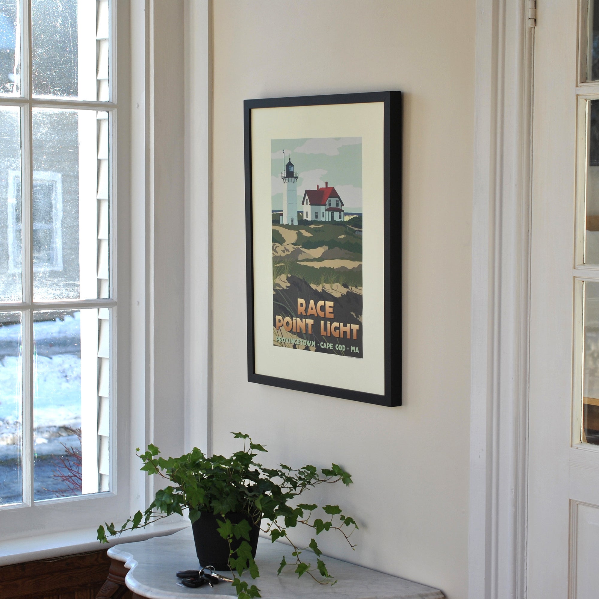 Race Point Light Art Print 18" x 24" Framed Travel Poster By Alan Claude - Massachusetts