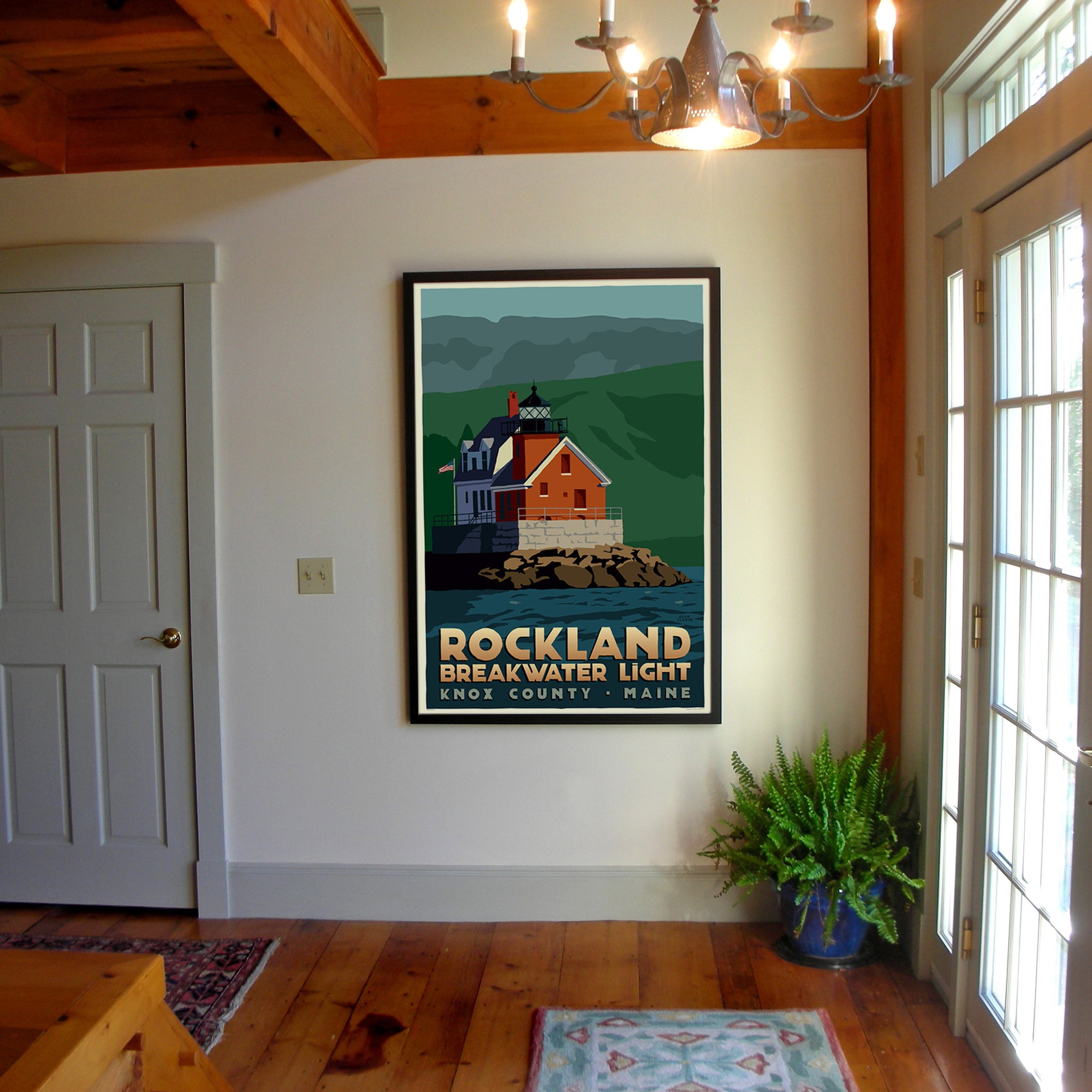 Rockland Breakwater Light Art Print 36" x 53" Framed Travel Poster By Alan Claude - Maine