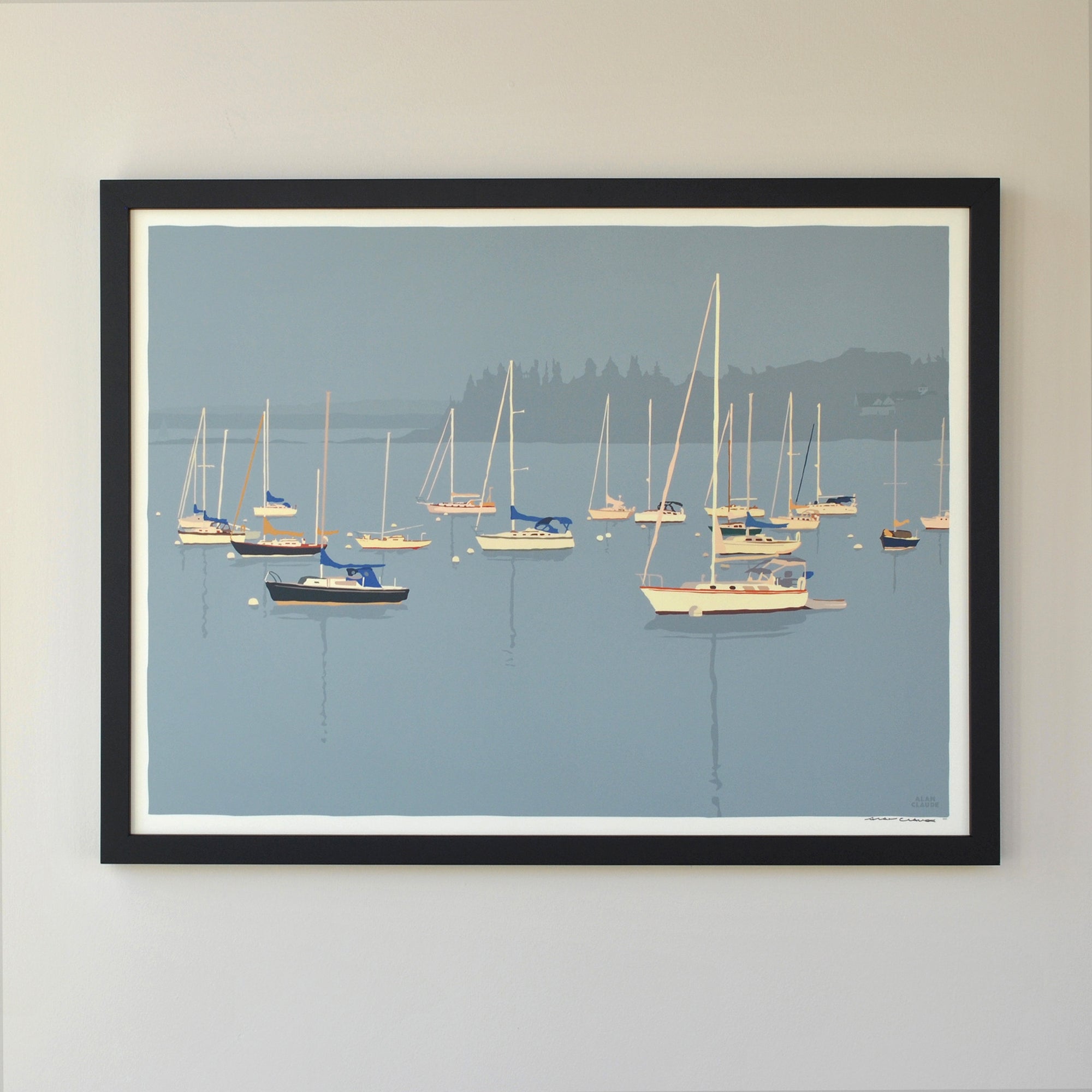 Sailboats in Rockland Harbor Art Print 18" x 24" Horizontal Framed Wall Poster By Alan Claude - Maine