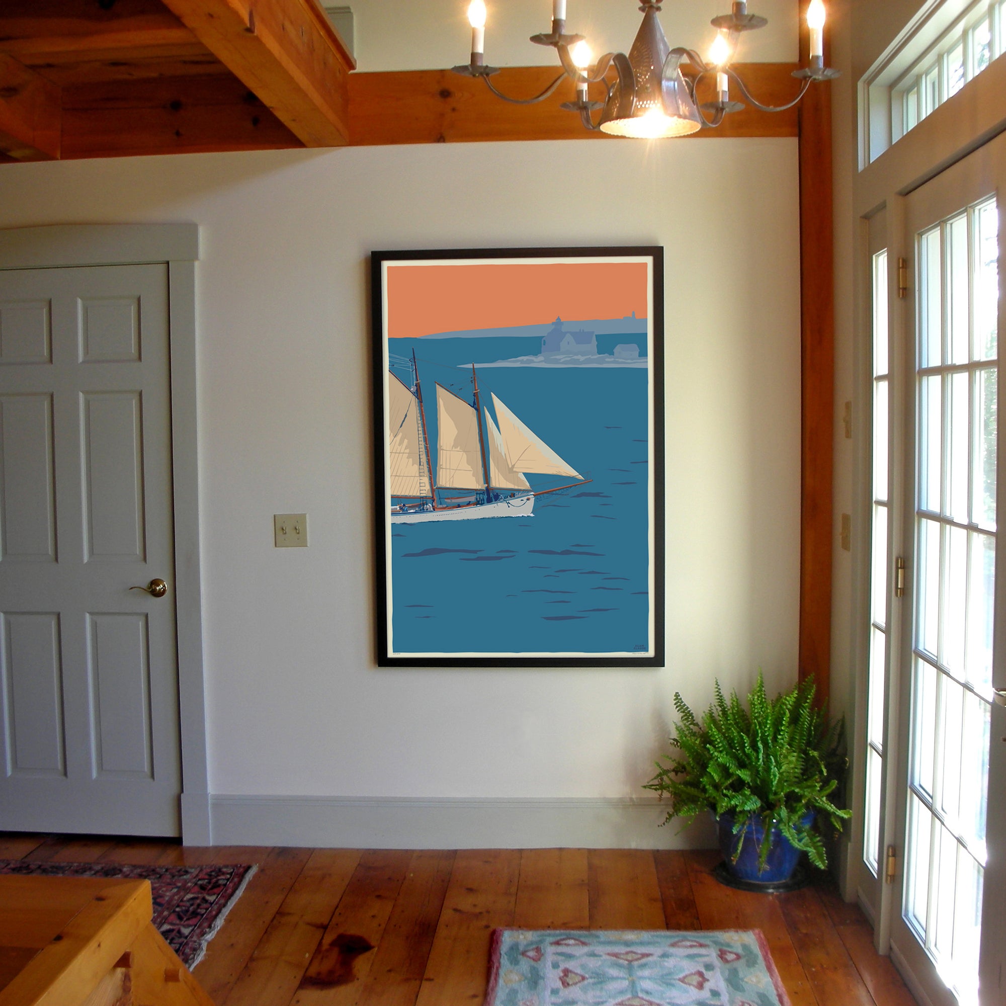 Schooner at the Cuckolds Art Print 36" x 53" Framed Wall Poster By Alan Claude - Maine
