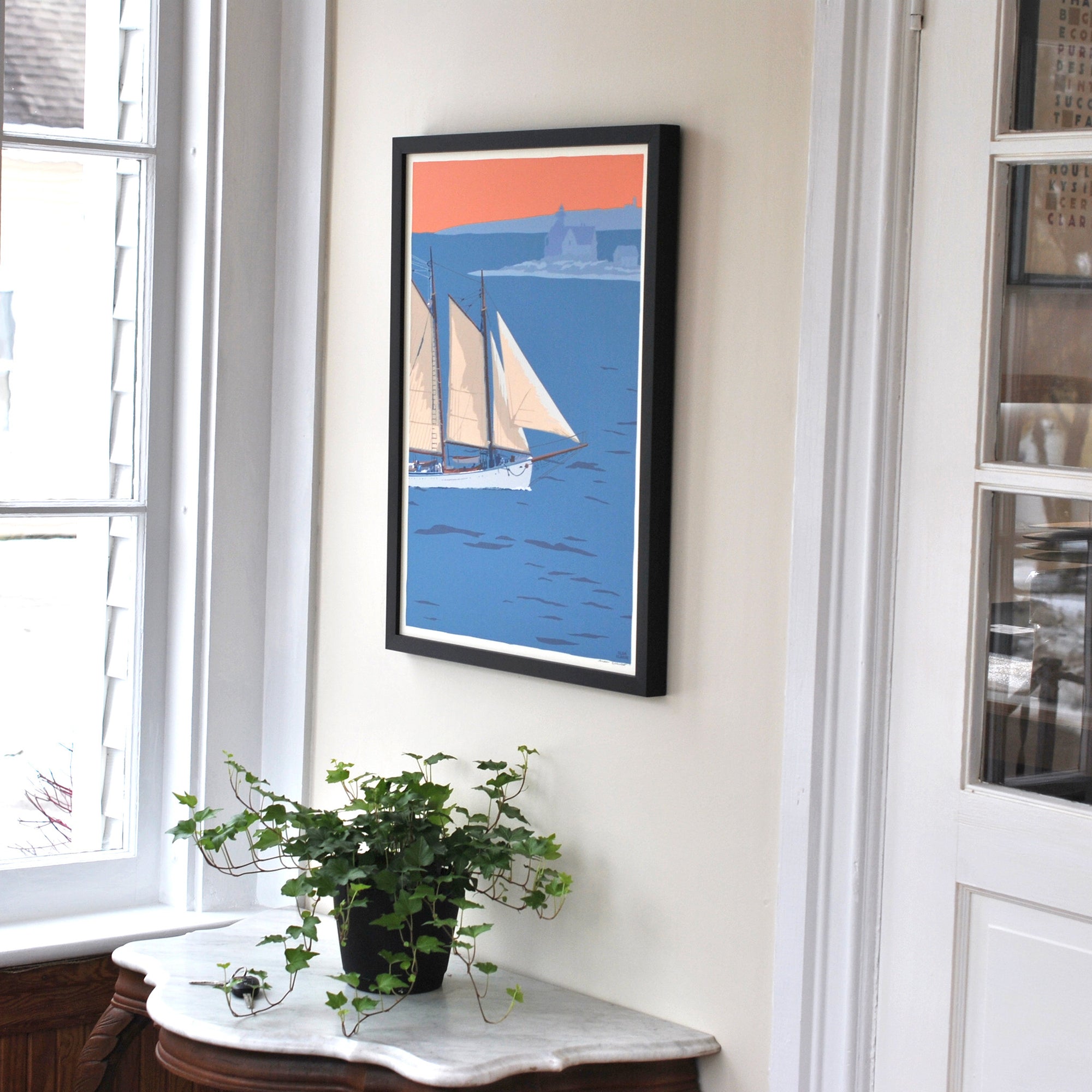 Schooner at the Cuckolds Art Print 18" x 24" Framed Wall Poster By Alan Claude - Maine