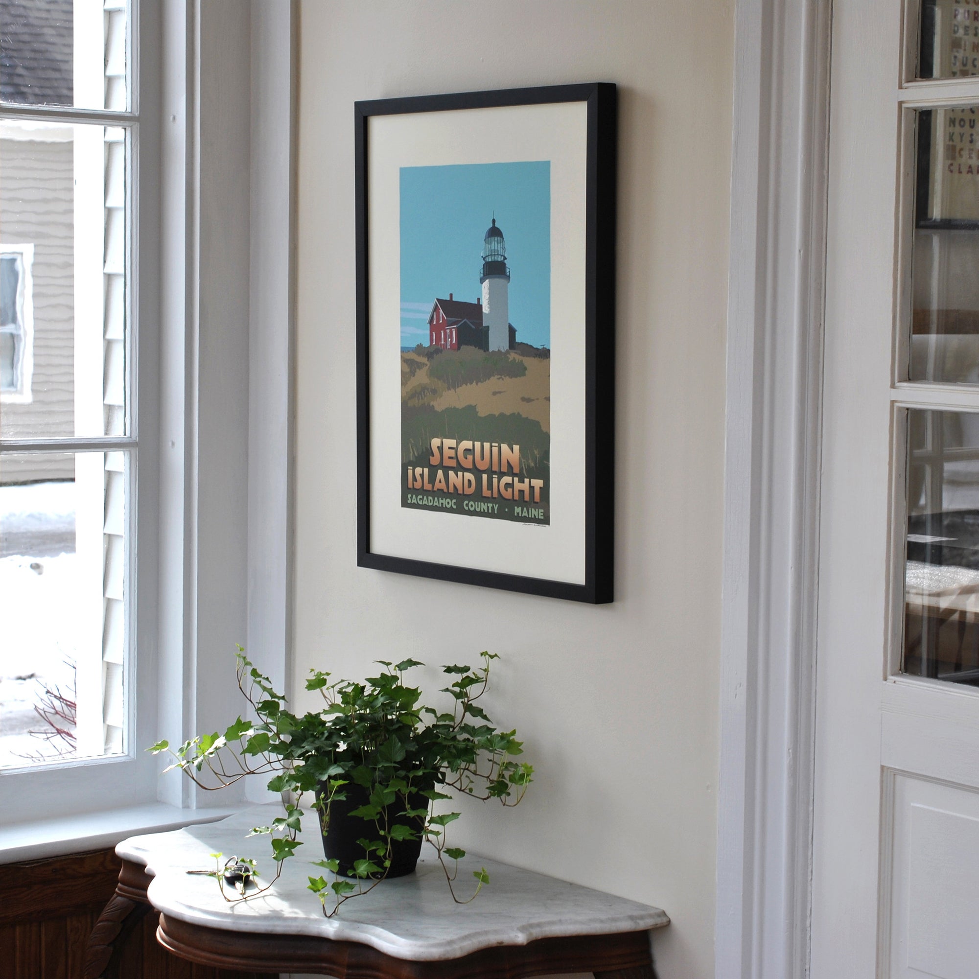 Seguin Island Light Art Print 18" x 24" Framed Travel Poster By Alan Claude - Maine