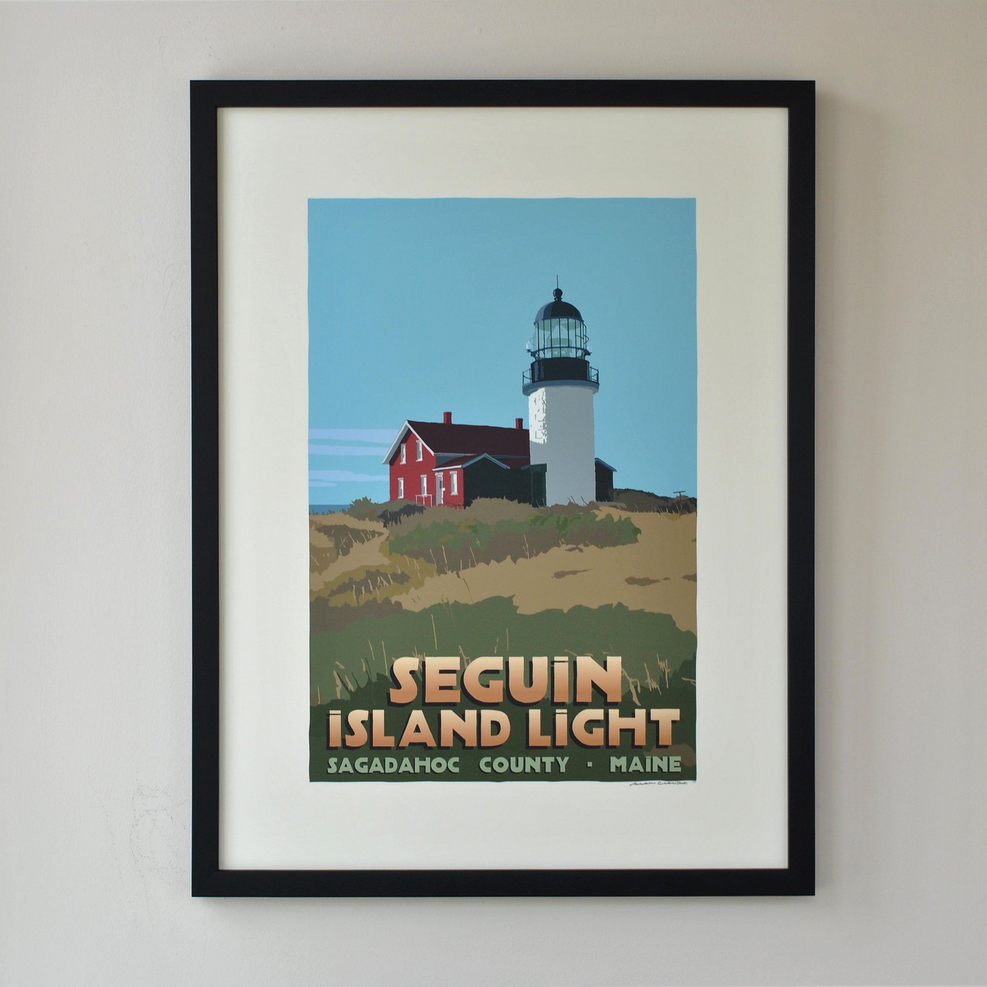 Seguin Island Light Art Print 18" x 24" Framed Travel Poster By Alan Claude - Maine