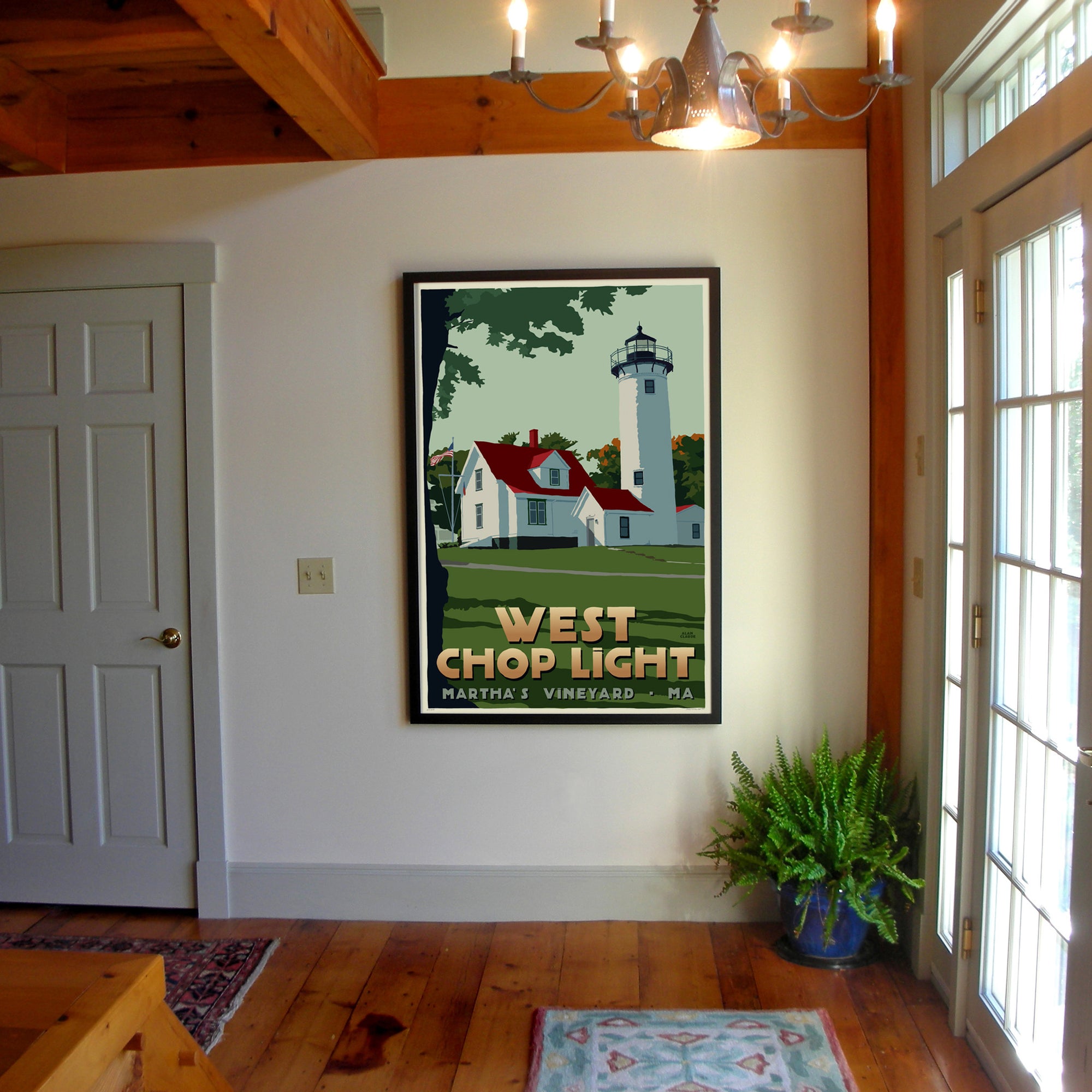 West Chop Light Art Print 36" x 53" Framed Travel Poster By Alan Claude - Massachusetts