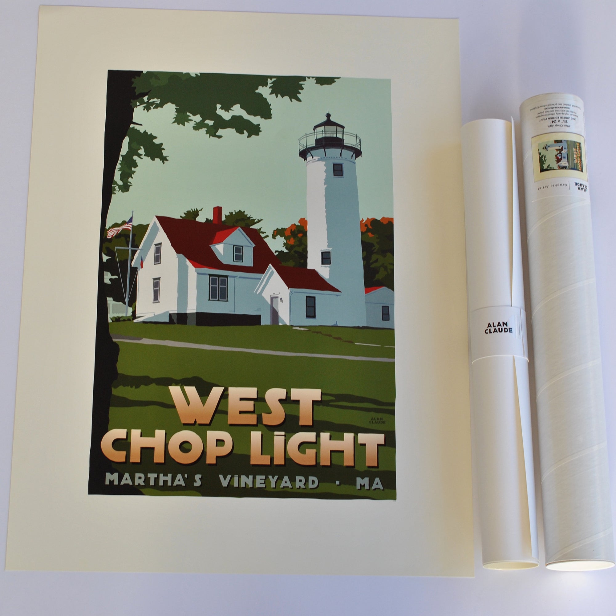West Chop Light Art Print 18" x 24" Travel Poster By Alan Claude - Massachusetts