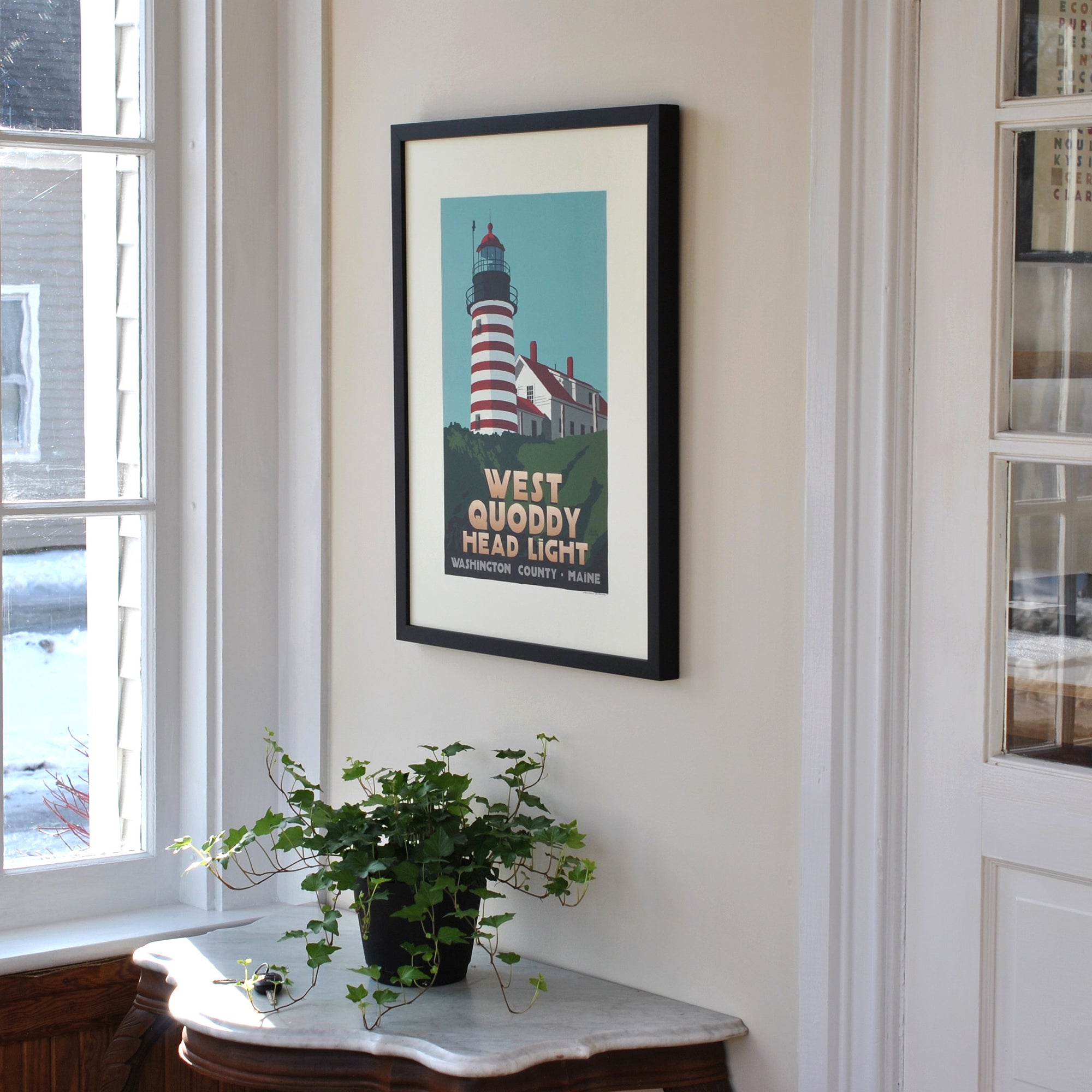 West Quoddy Head Light Art Print 18" x 24" Framed Travel Poster By Alan Claude - Maine