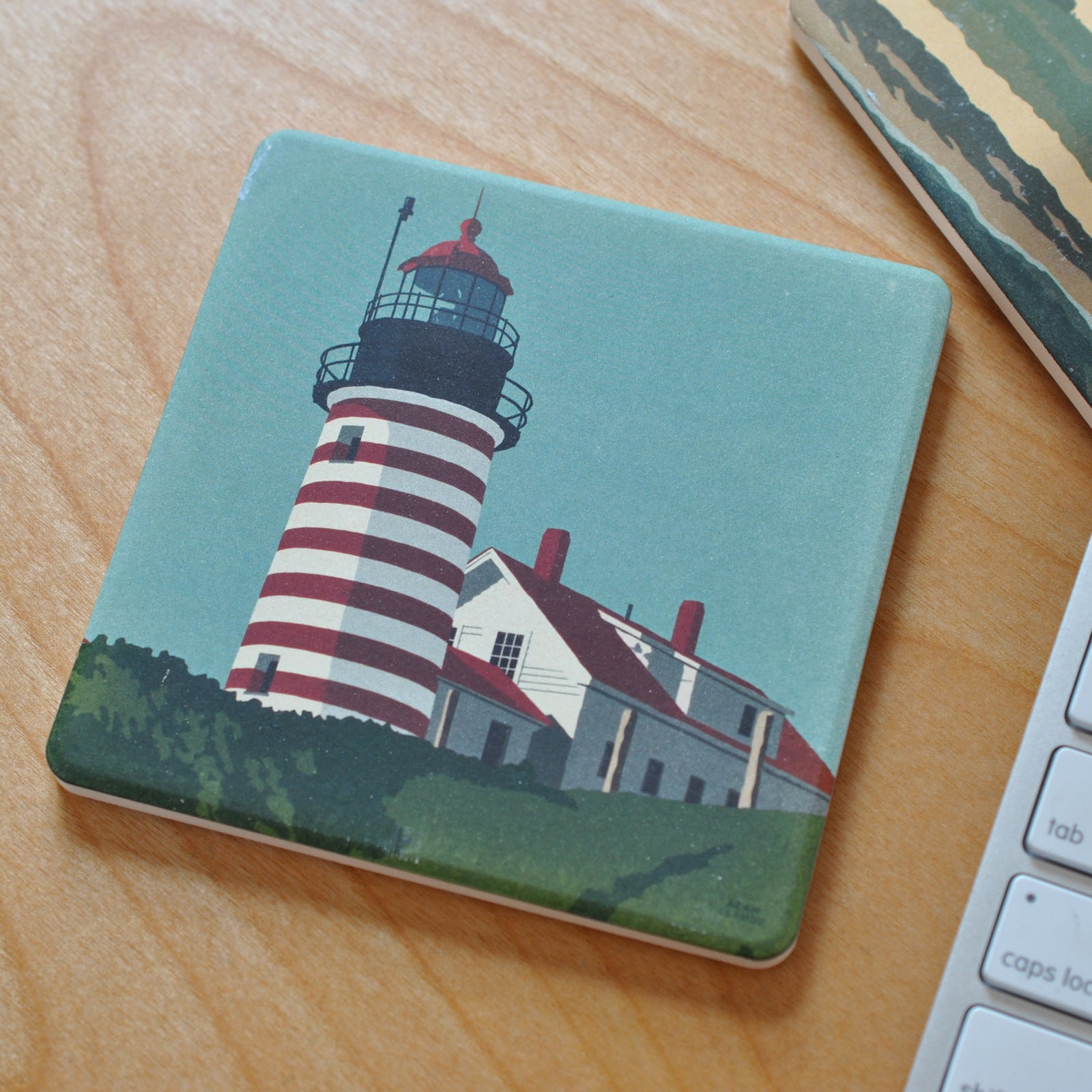 West Quoddy Head Light Art Drink Coaster - Maine