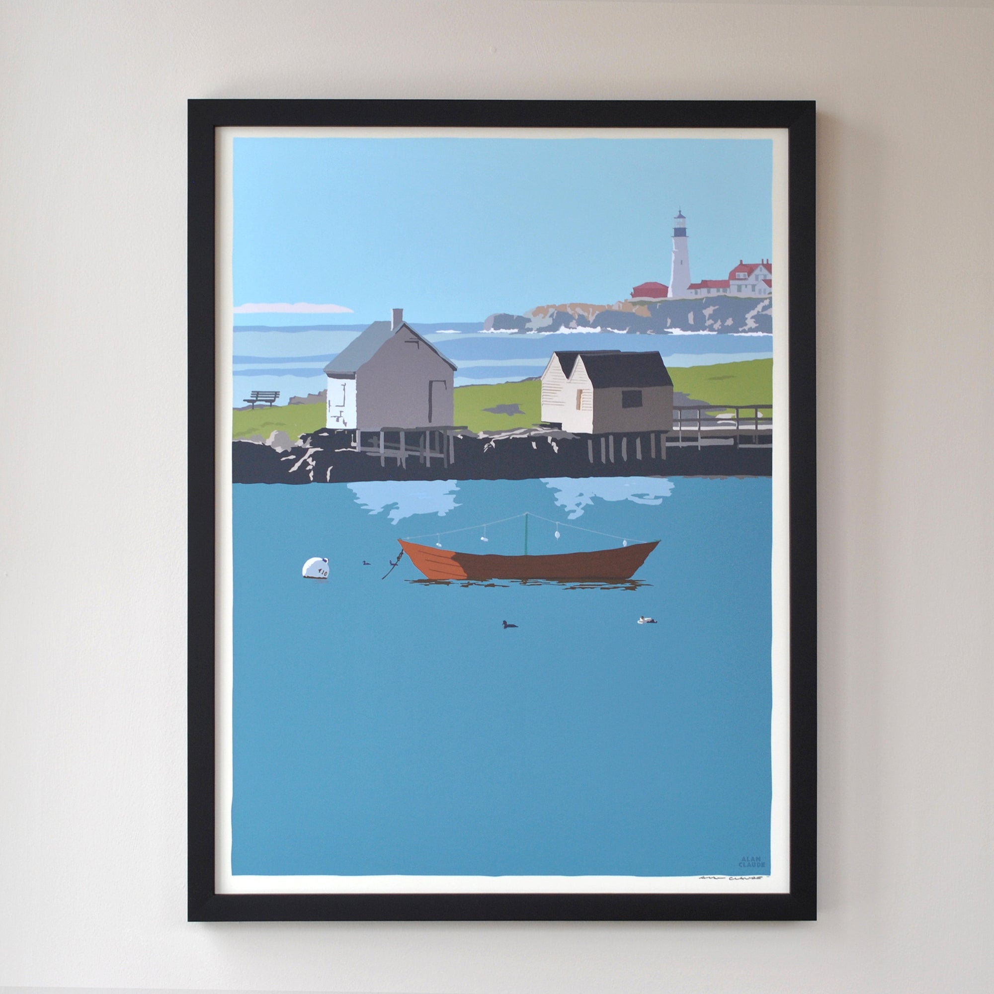 Willard Beach Art Print 18" x 24" Framed Wall Poster By Alan Claude - Maine