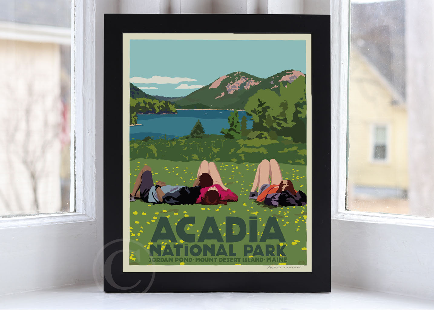 Hikers in Acadia National Park Art Print 8" x 10" Framed Wall Poster By Alan Claude - Maine