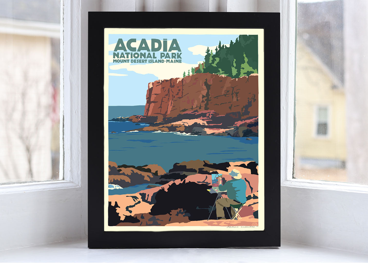 Painting In Acadia National Park Art Print 8" x 10" Framed Wall Poster By Alan Claude - Maine
