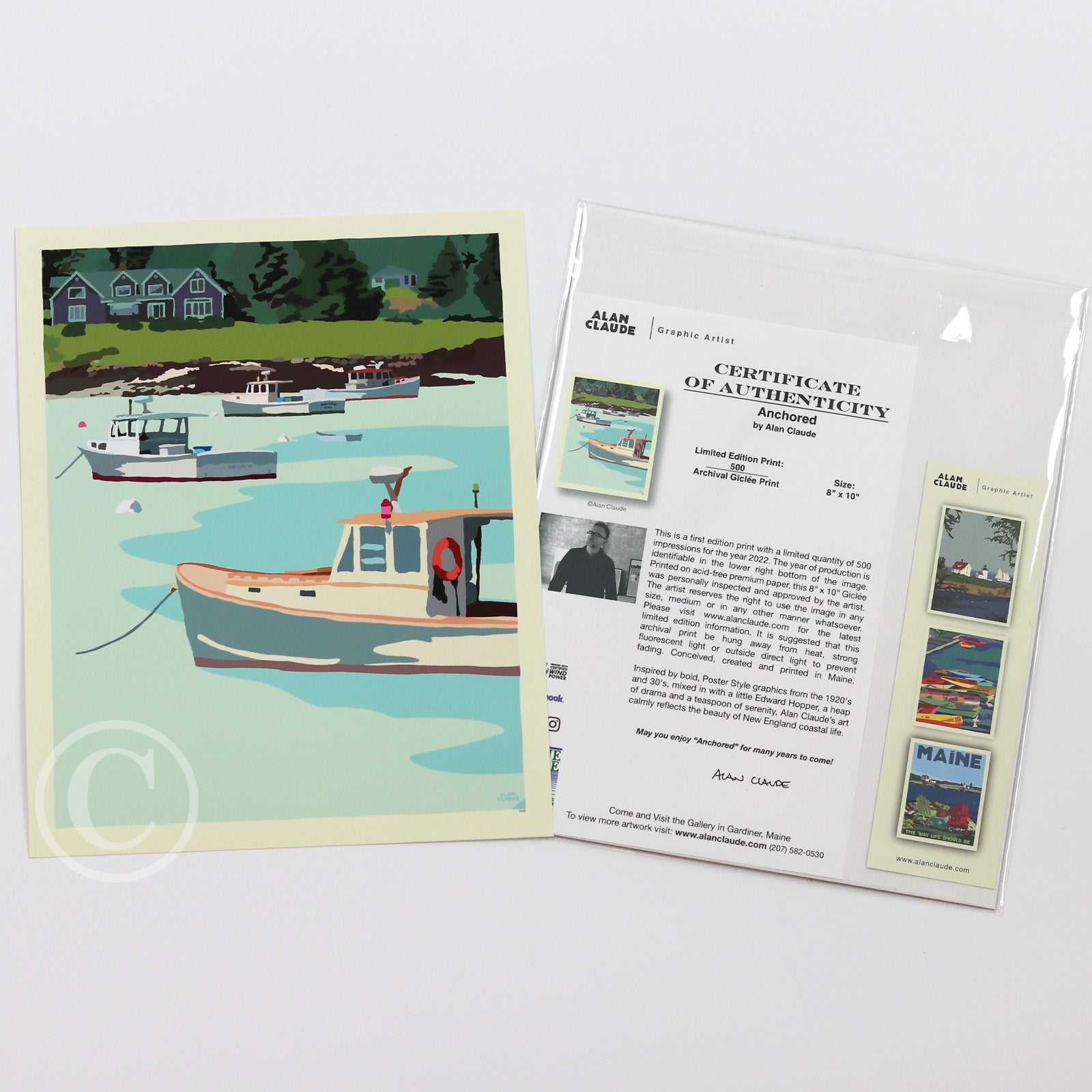 Anchored Art Print 8" x 10" Wall Poster By Alan Claude - Maine
