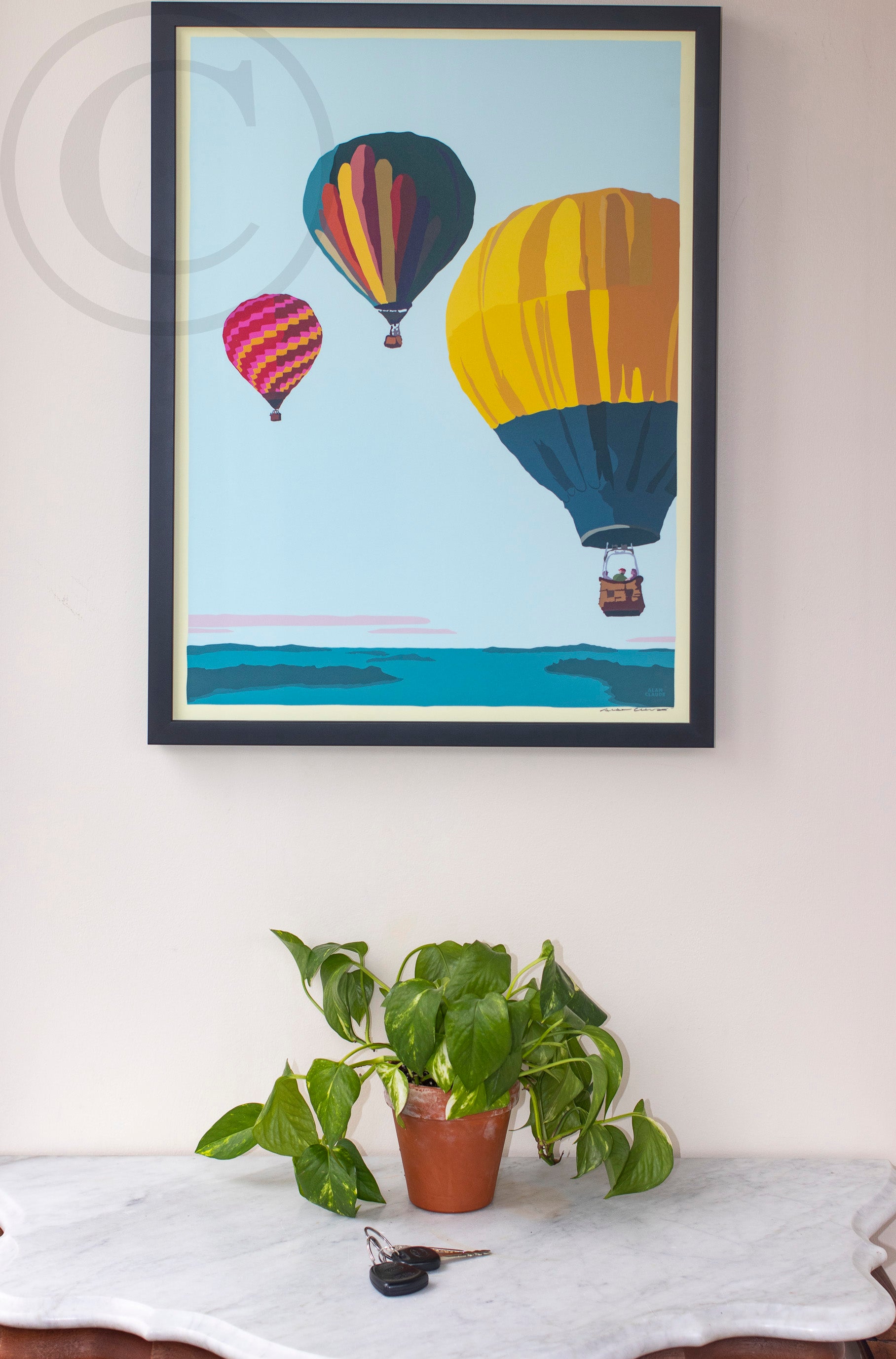 Balloons Over Islands Art Print 18" x 24" Framed Wall Poster By Alan Claude - Maine