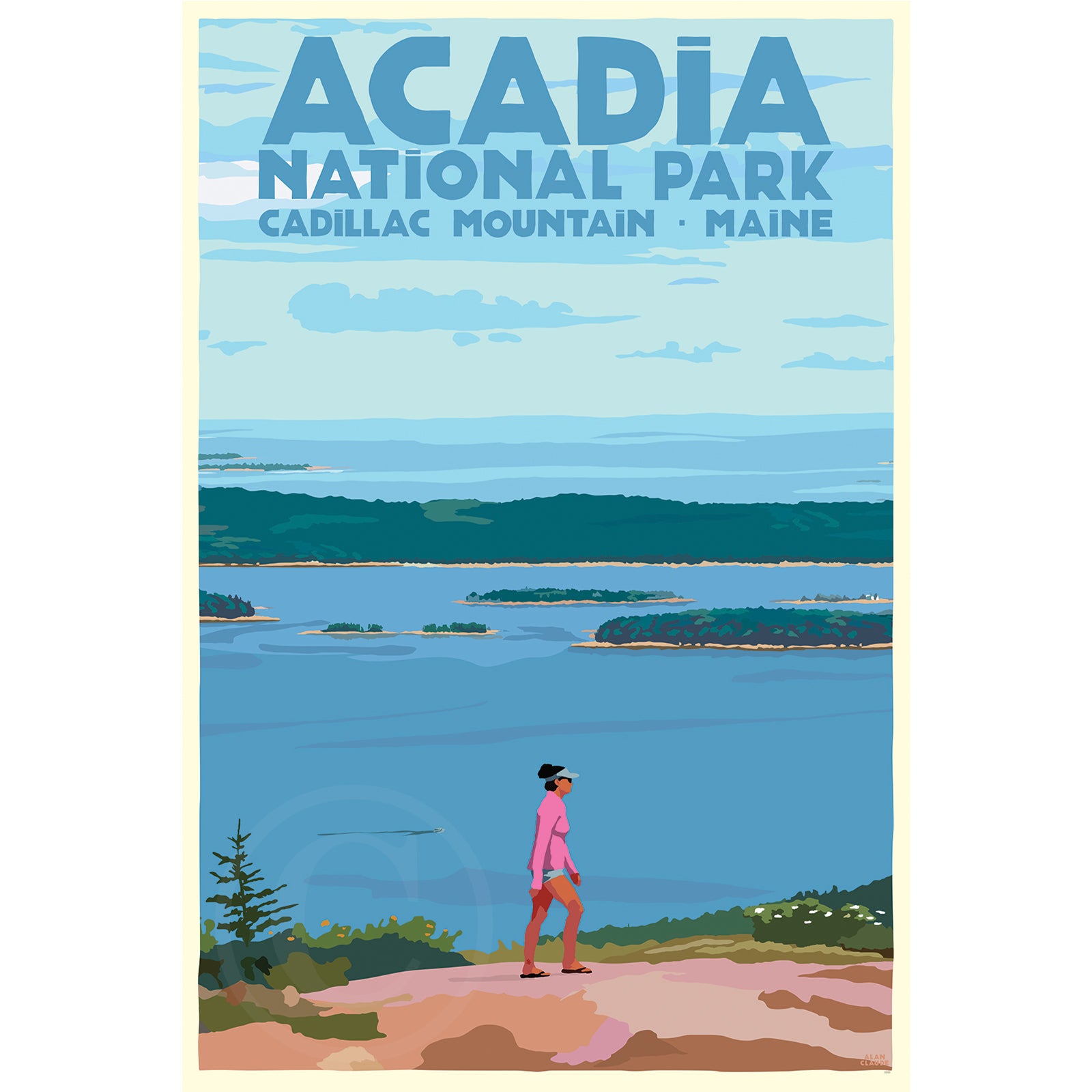 Bec's Walk on Cadillac Mountain Art Print 36" x 53" Travel Poster By Alan Claude - Maine