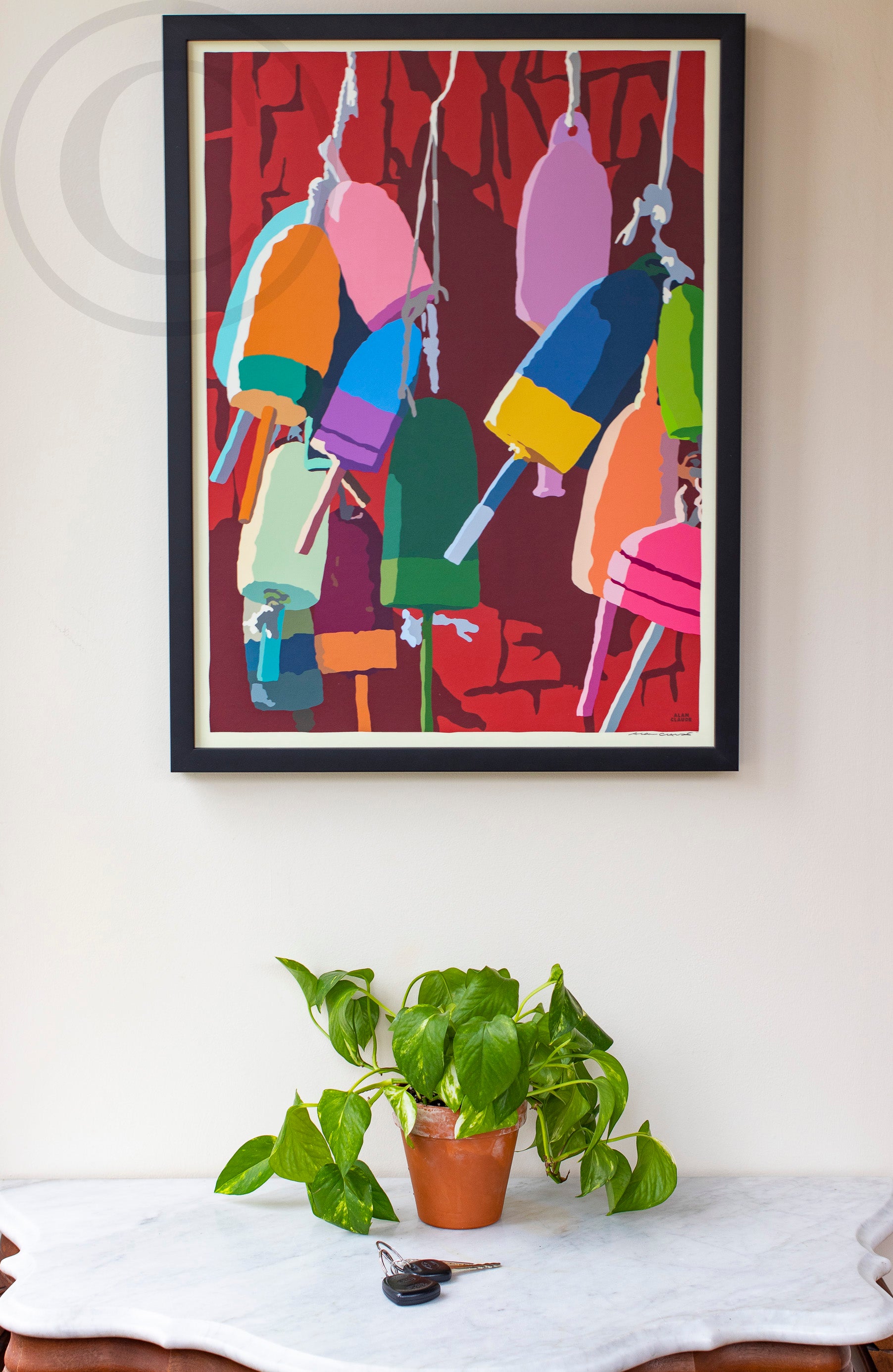 Lobster Buoys Art Print 18" x 24" Framed Wall Poster By Alan Claude - Maine