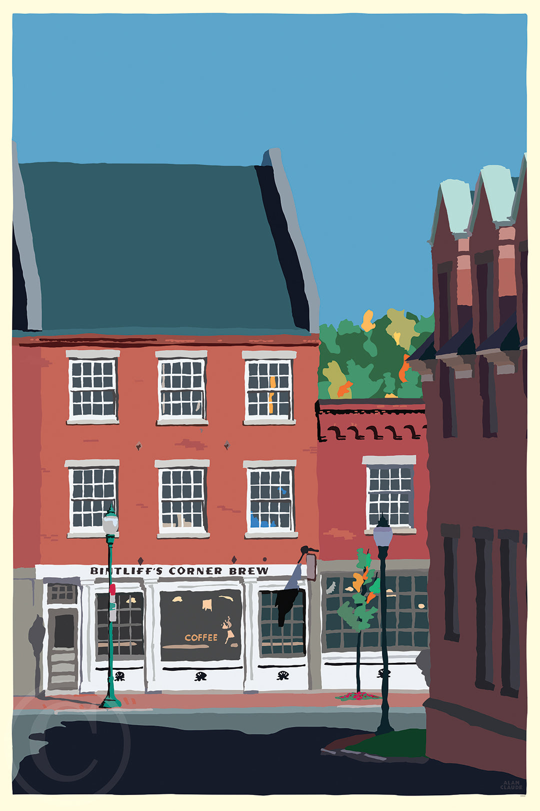 Cafe in Gardiner Art Print 36" x 53" Wall Poster By Alan Claude - Maine