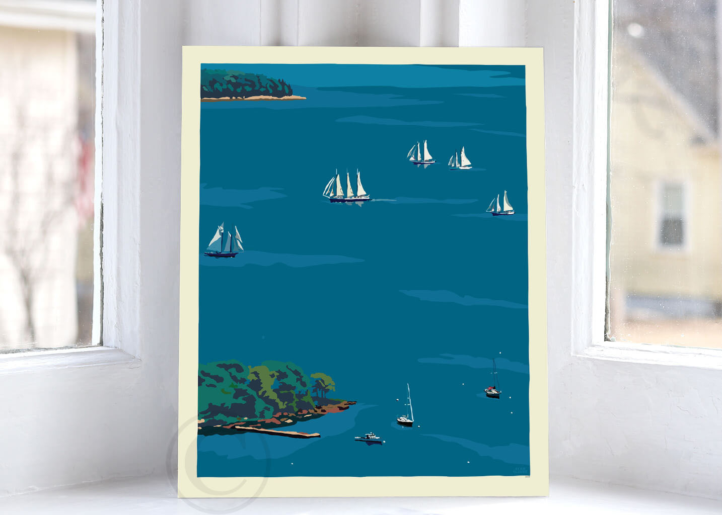 Schooners in Camden Harbor Art Print 8" x 10" Wall Poster By Alan Claude - Maine