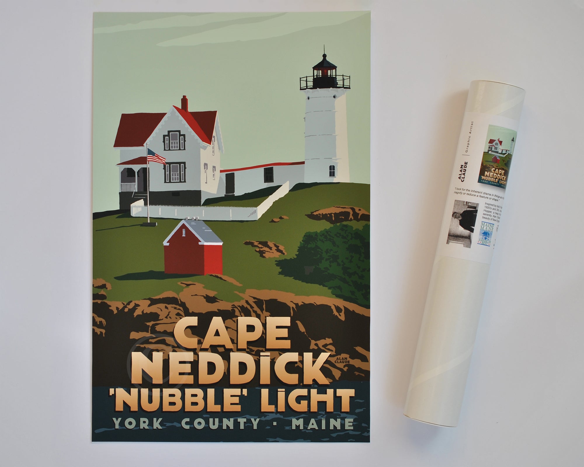 Cape Neddick Nubble Light Art Print 11" x 17" Travel Poster - Maine