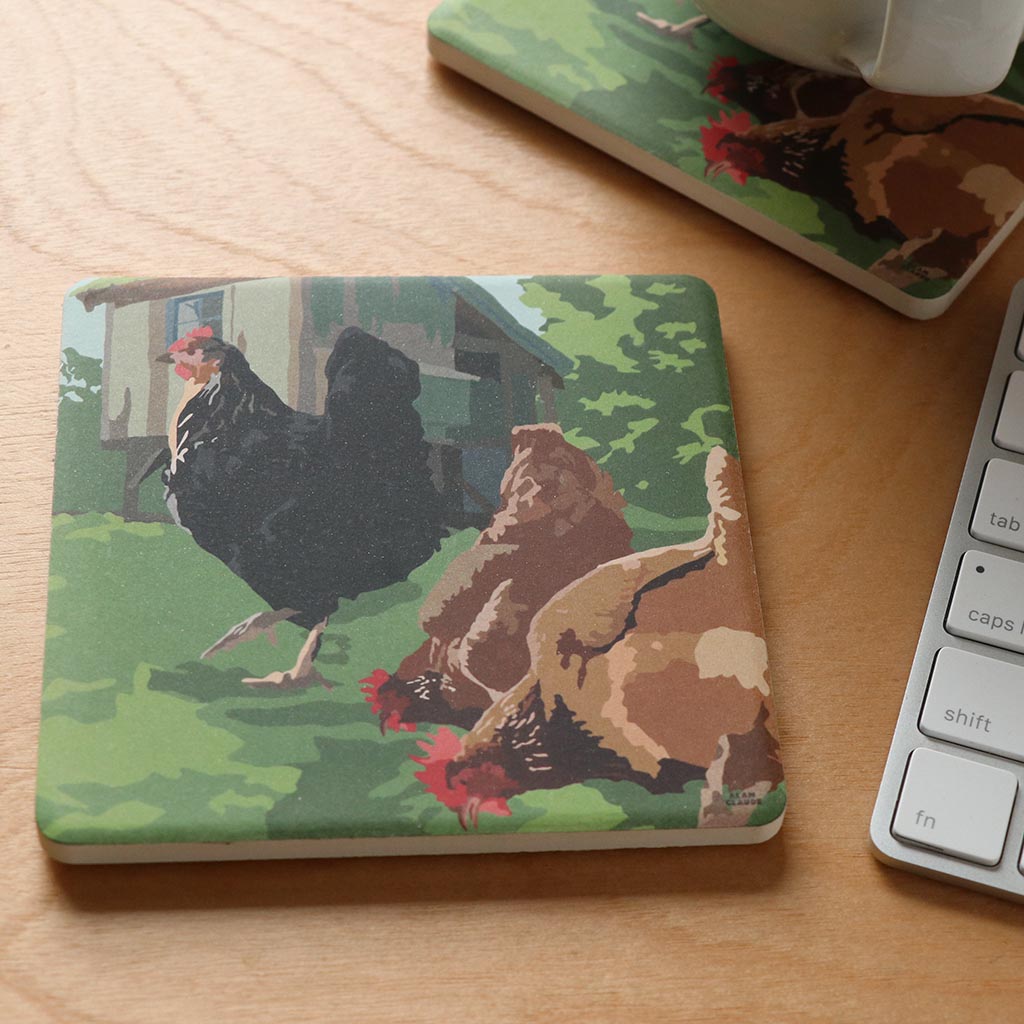 Spring Chickens Art Drink Coaster - Maine